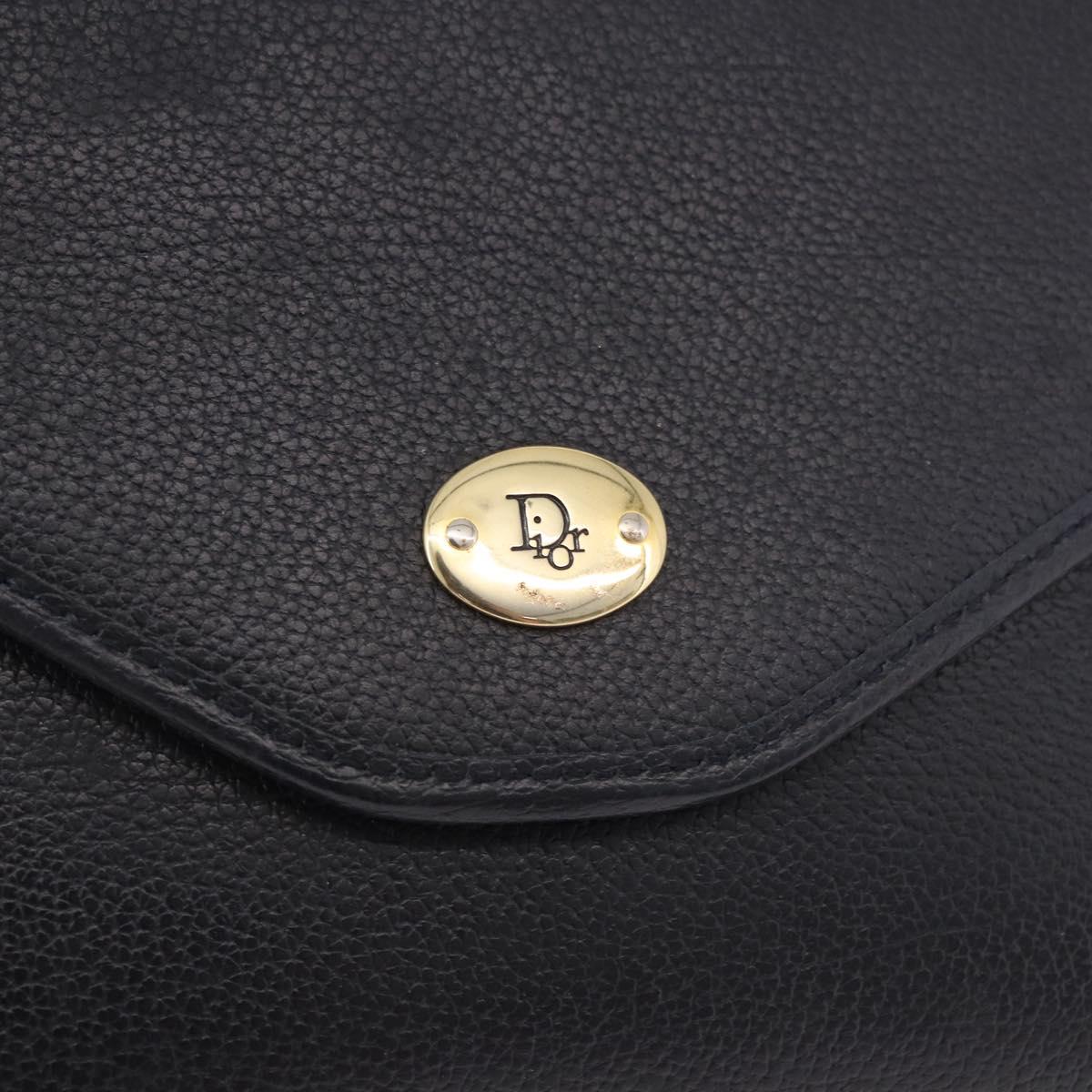 Christian Dior Chain Shoulder Bag Leather Black Gold Auth ep14836