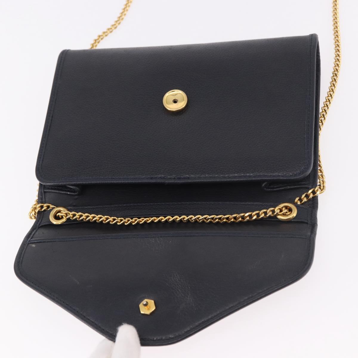 Christian Dior Chain Shoulder Bag Leather Black Gold Auth ep14836