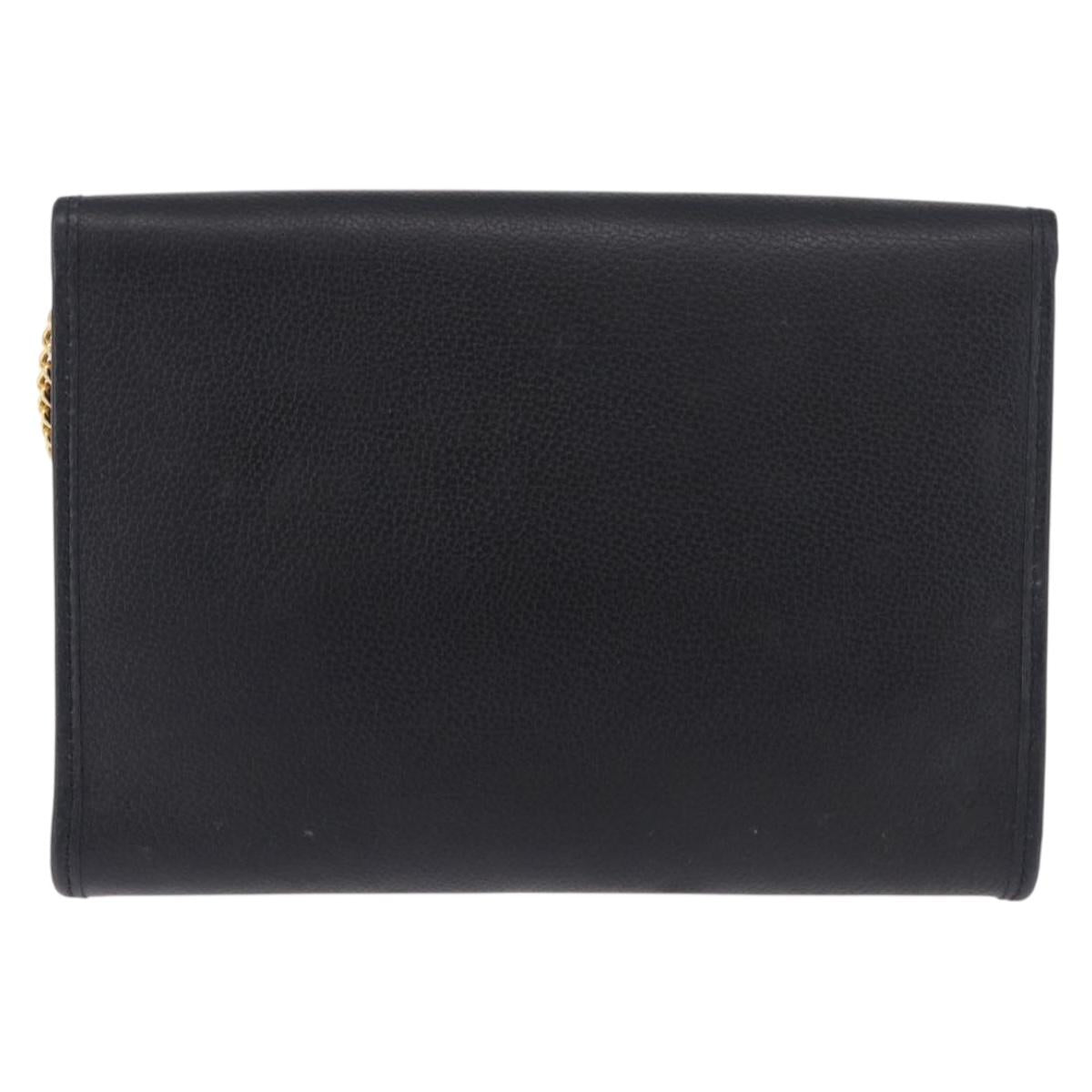 Christian Dior Chain Shoulder Bag Leather Black Gold Auth ep14836