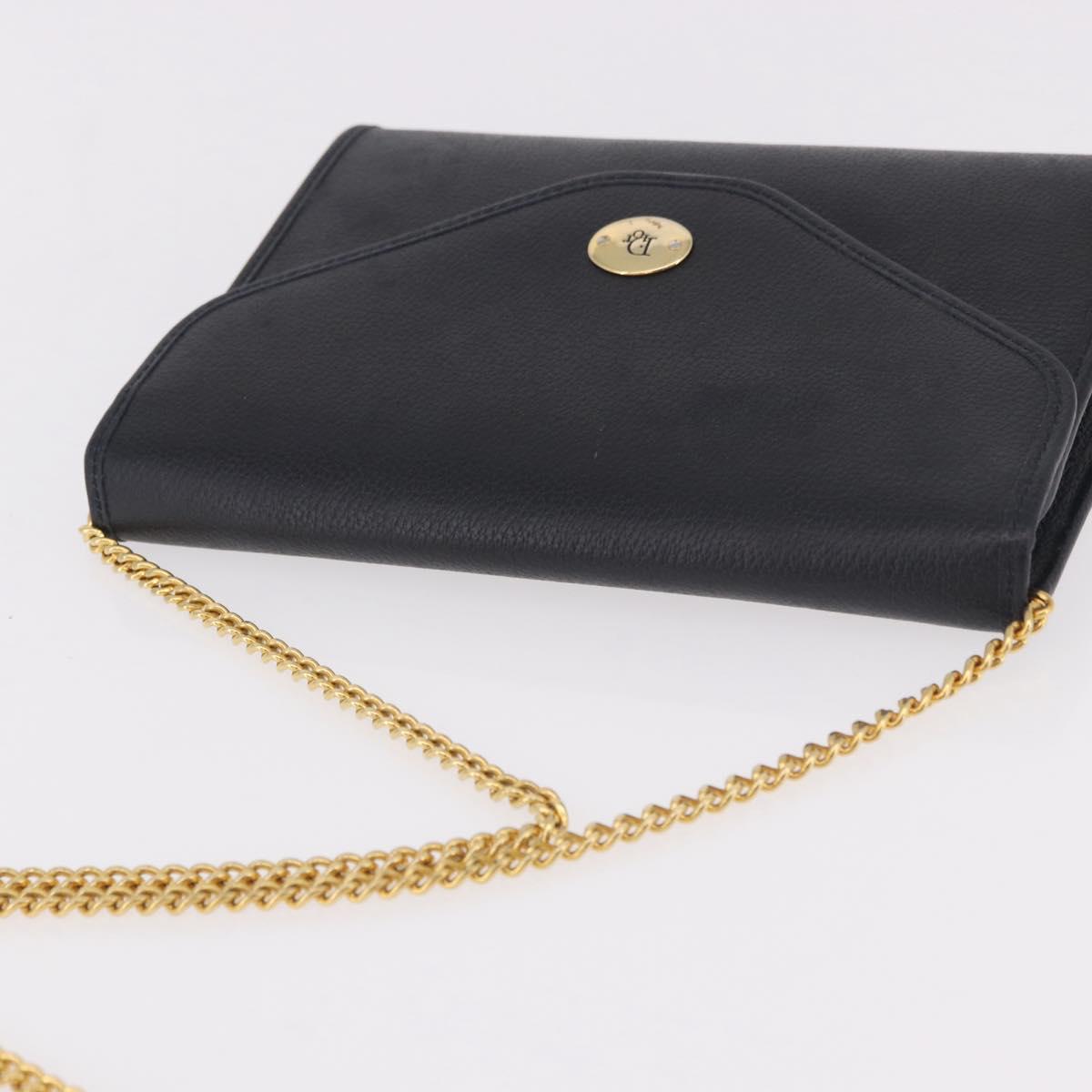 Christian Dior Chain Shoulder Bag Leather Black Gold Auth ep14836