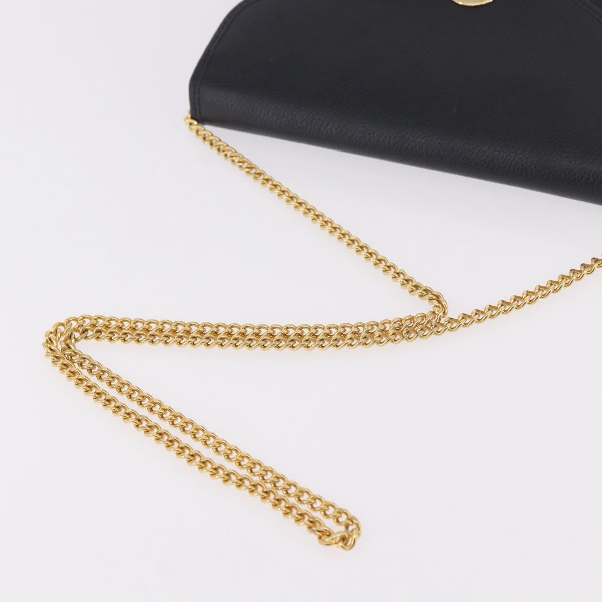 Christian Dior Chain Shoulder Bag Leather Black Gold Auth ep14836
