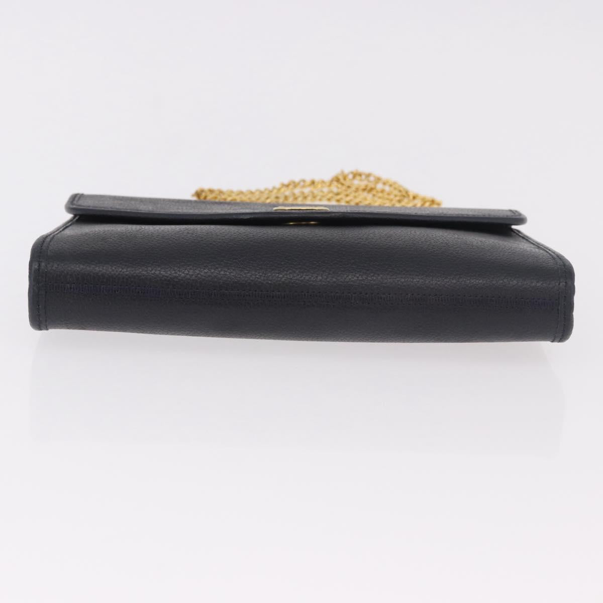 Christian Dior Chain Shoulder Bag Leather Black Gold Auth ep14836