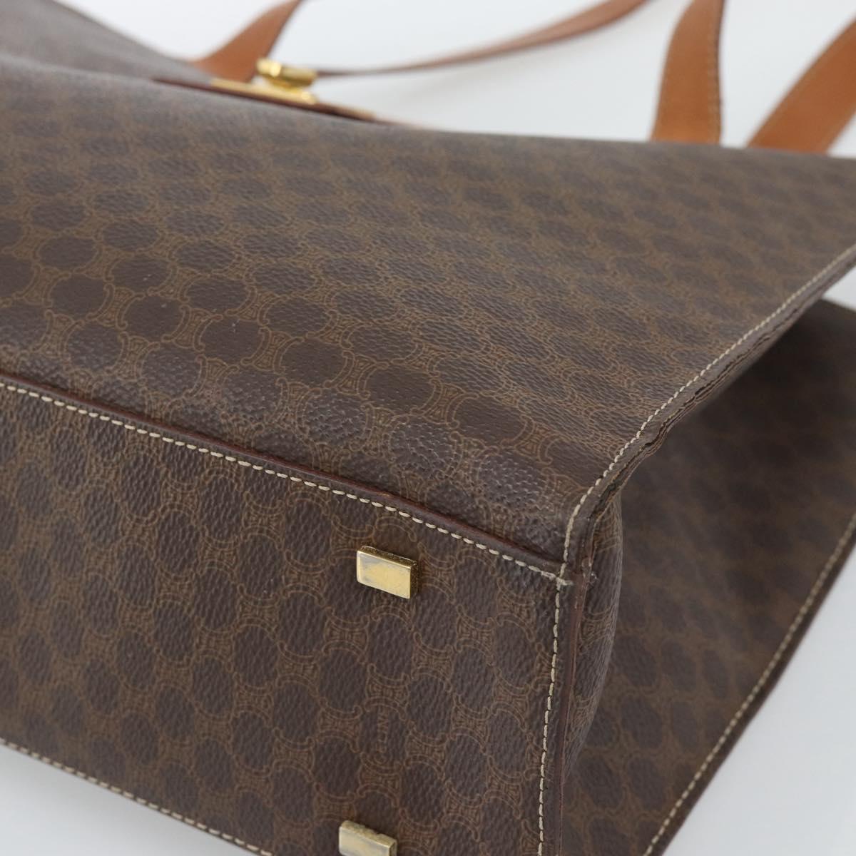 CELINE Macadam Canvas Tote Bag PVC Leather Brown Gold Auth ep14838