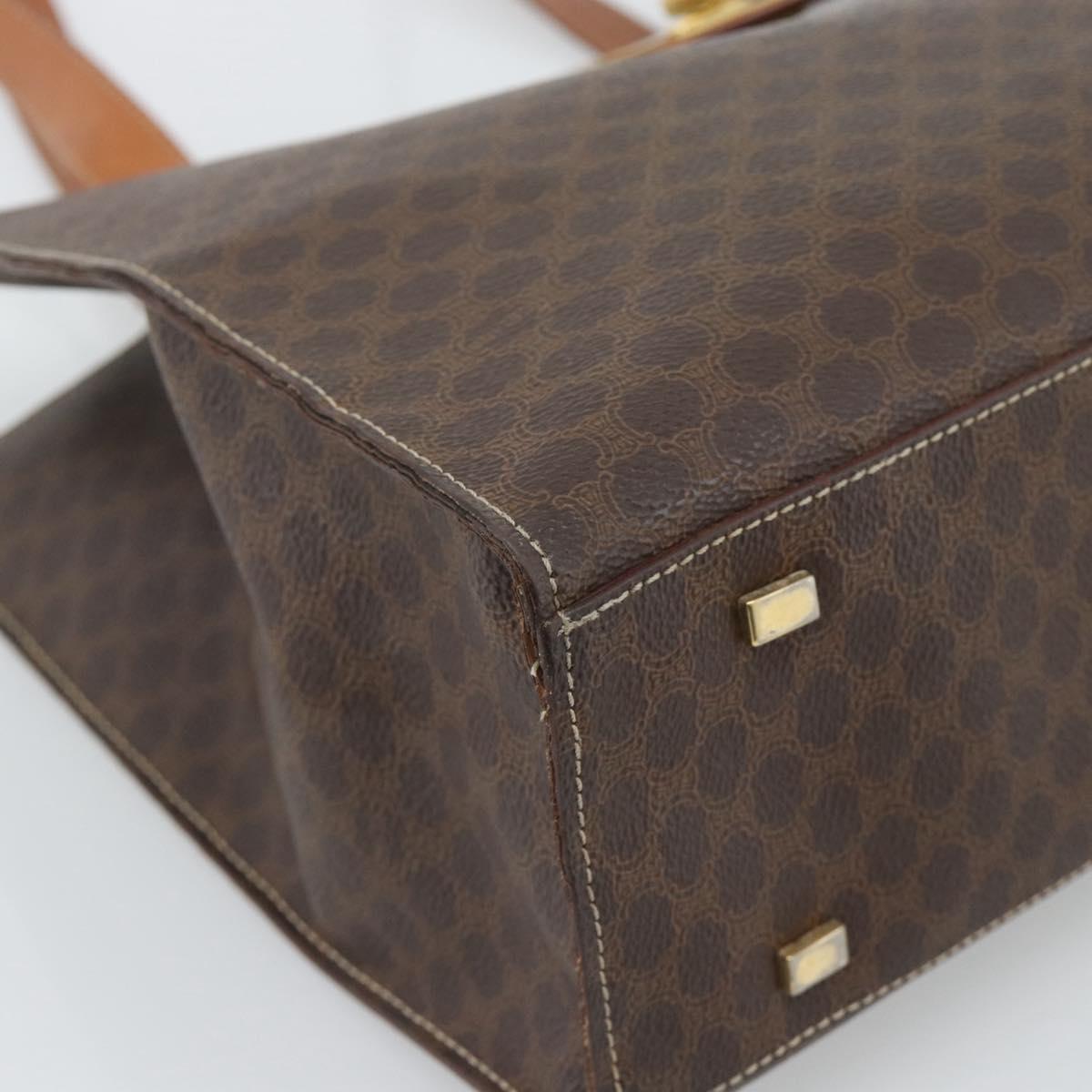 CELINE Macadam Canvas Tote Bag PVC Leather Brown Gold Auth ep14838