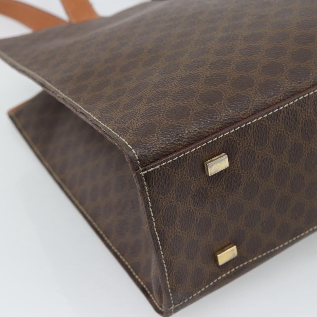 CELINE Macadam Canvas Tote Bag PVC Leather Brown Gold Auth ep14838