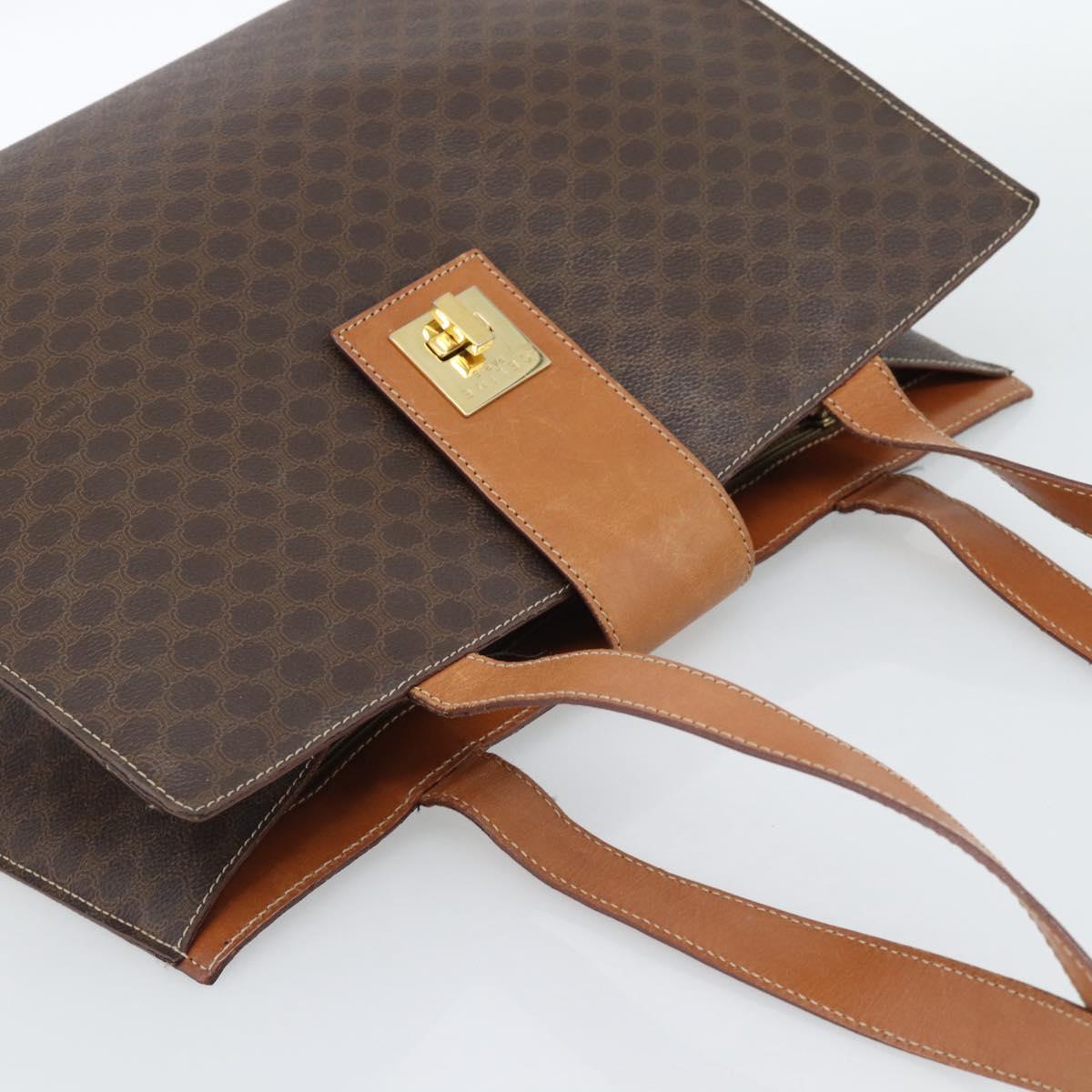 CELINE Macadam Canvas Tote Bag PVC Leather Brown Gold Auth ep14838