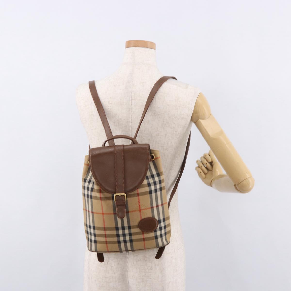 BURBERRY Nova Check Backpack Canvas Beige Gold Auth ep14839A