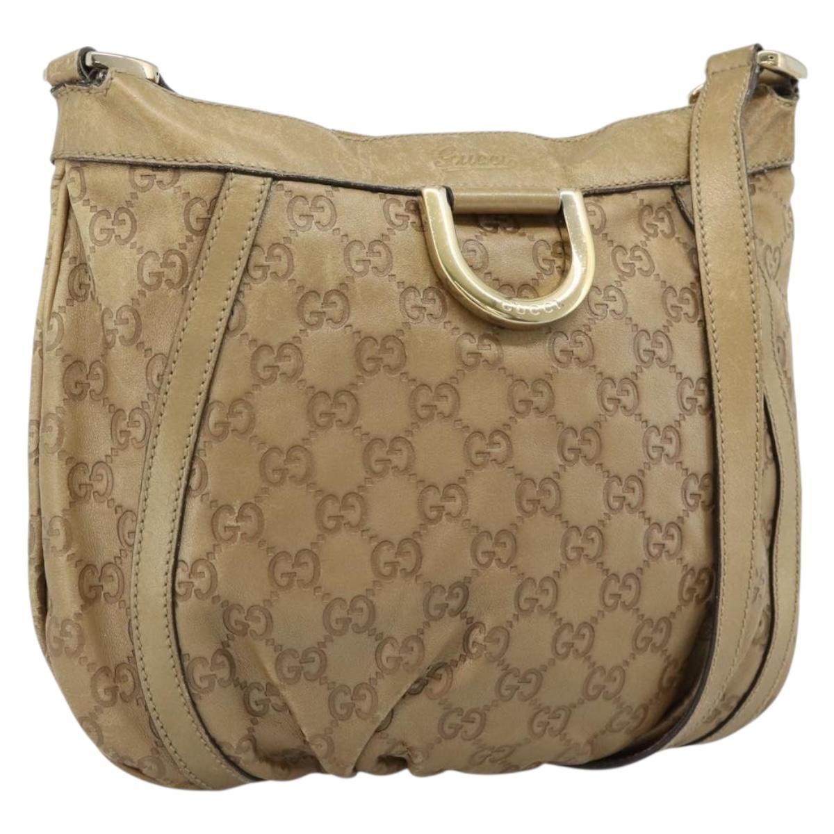 GUCCI GG Canvas Guccissima Abbey Bag Leather Beige Gold 203257 Auth ep14845