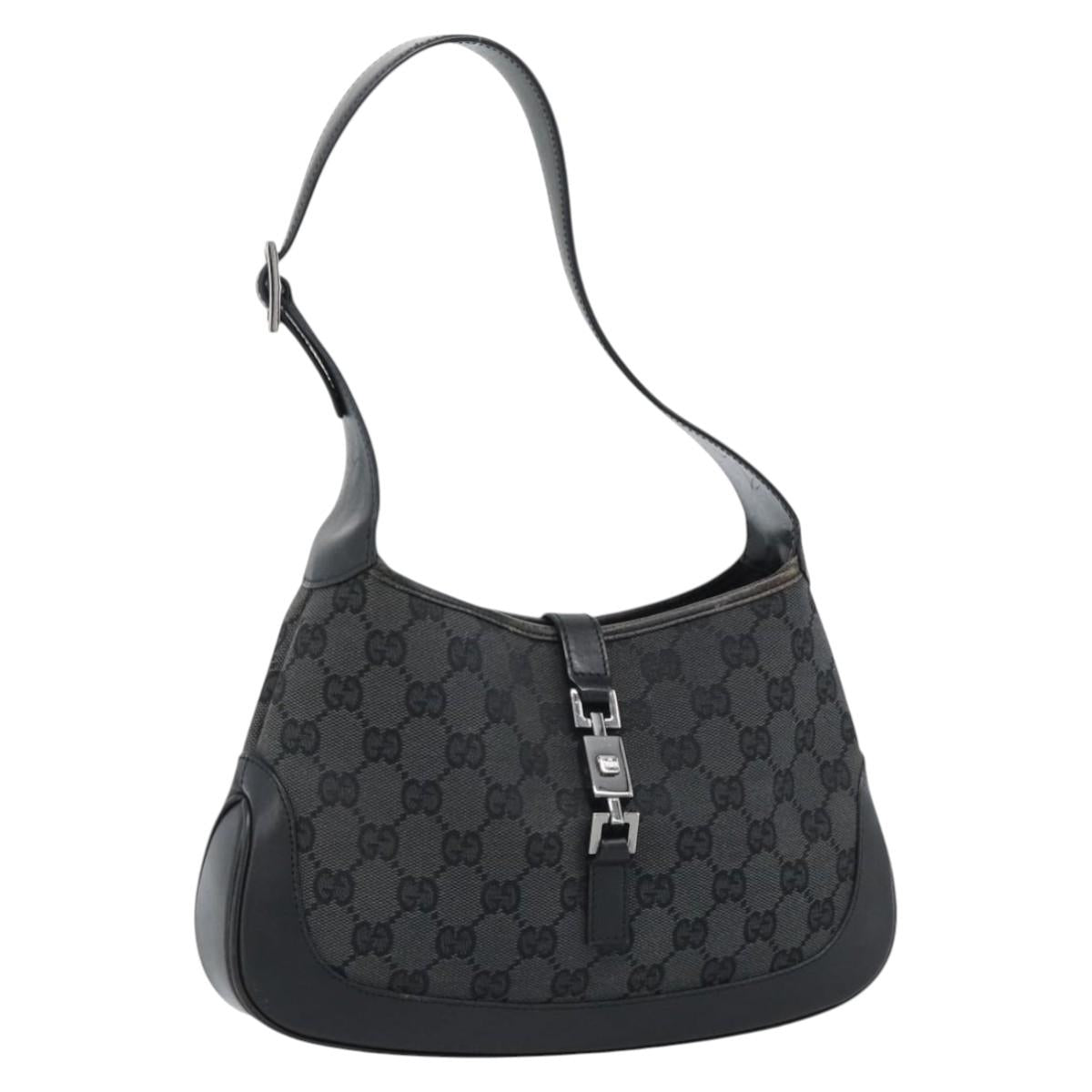 GUCCI GG Canvas Jackie Shoulder Bag Black Silver 001 3735 Auth ep14846A