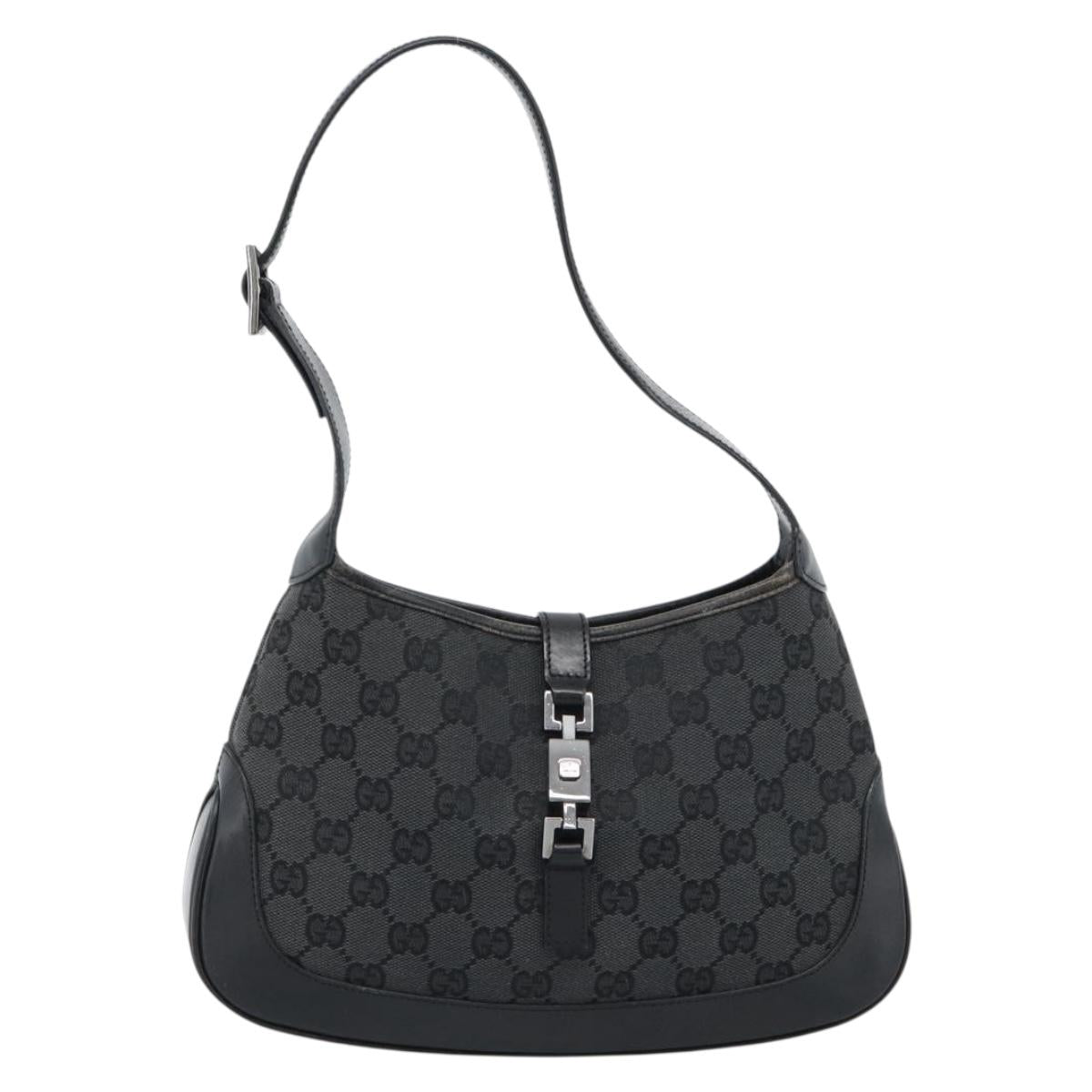 GUCCI GG Canvas Jackie Shoulder Bag Black Silver 001 3735 Auth ep14846A