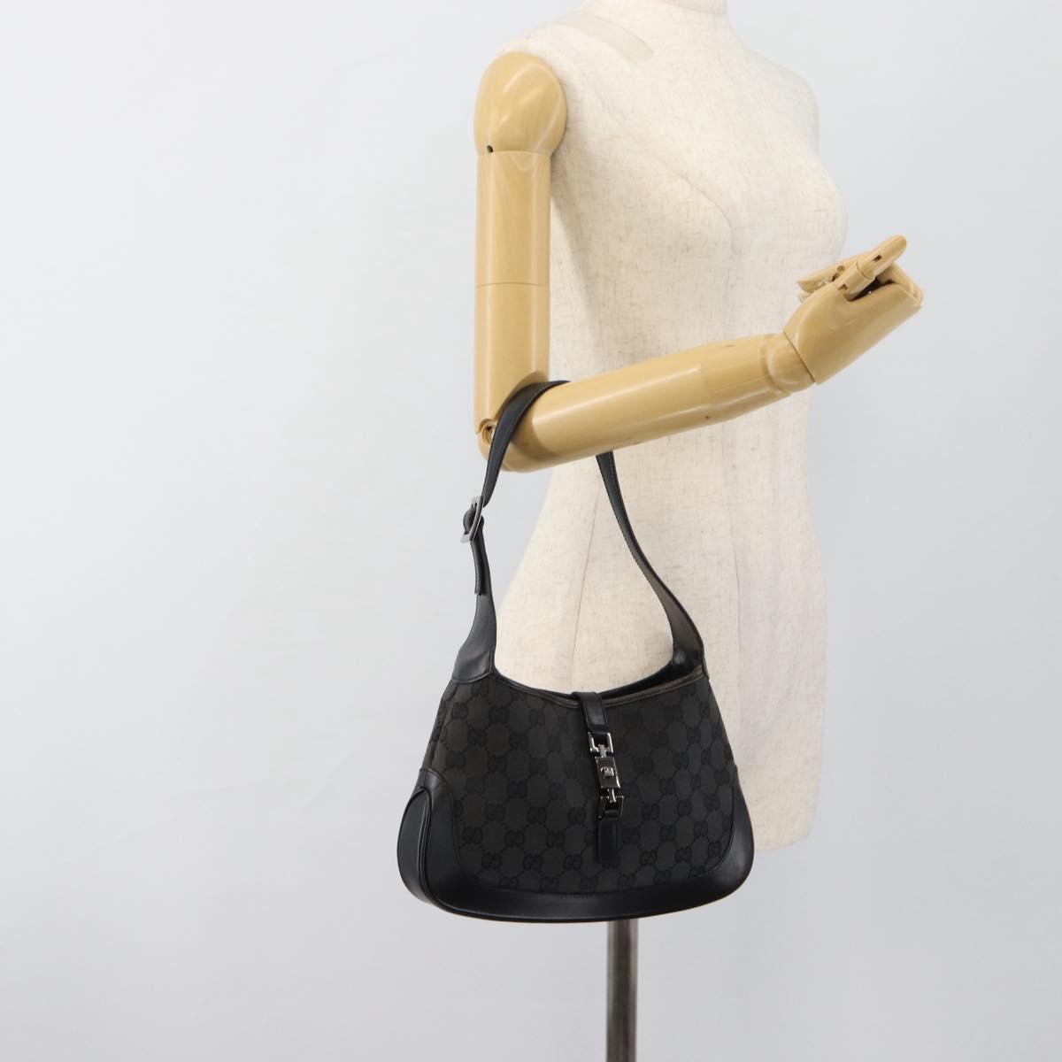 GUCCI GG Canvas Jackie Shoulder Bag Black Silver 001 3735 Auth ep14846A