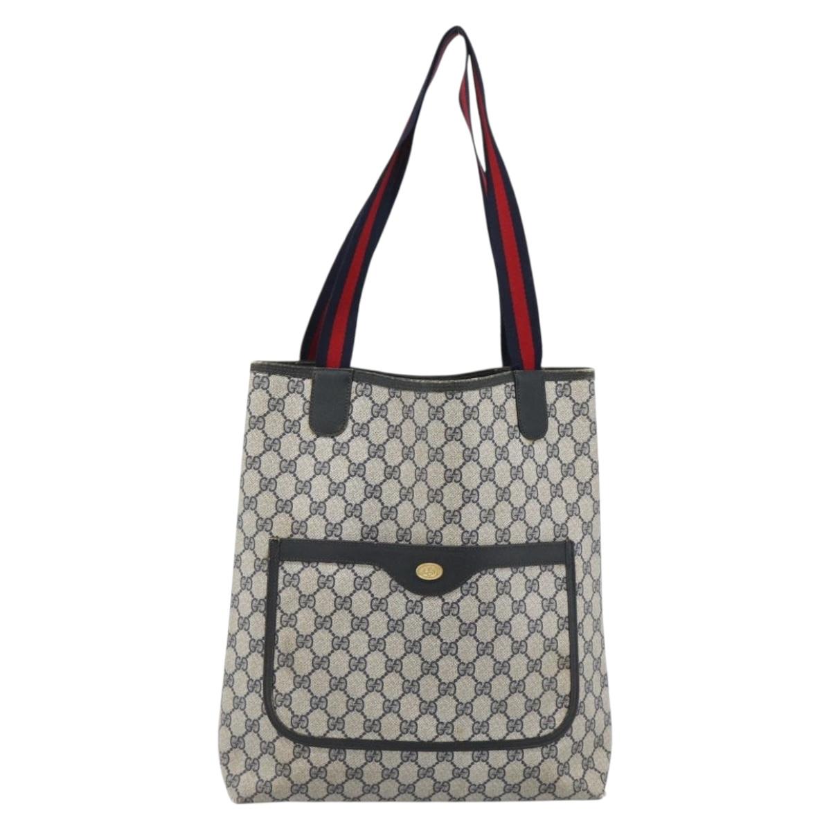 GUCCI GG Supreme Sherry Line Tote Bag PVC Navy Red 39 02 003 Auth ep14848