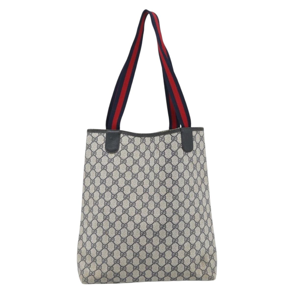 GUCCI GG Supreme Sherry Line Tote Bag PVC Navy Red 39 02 003 Auth ep14848