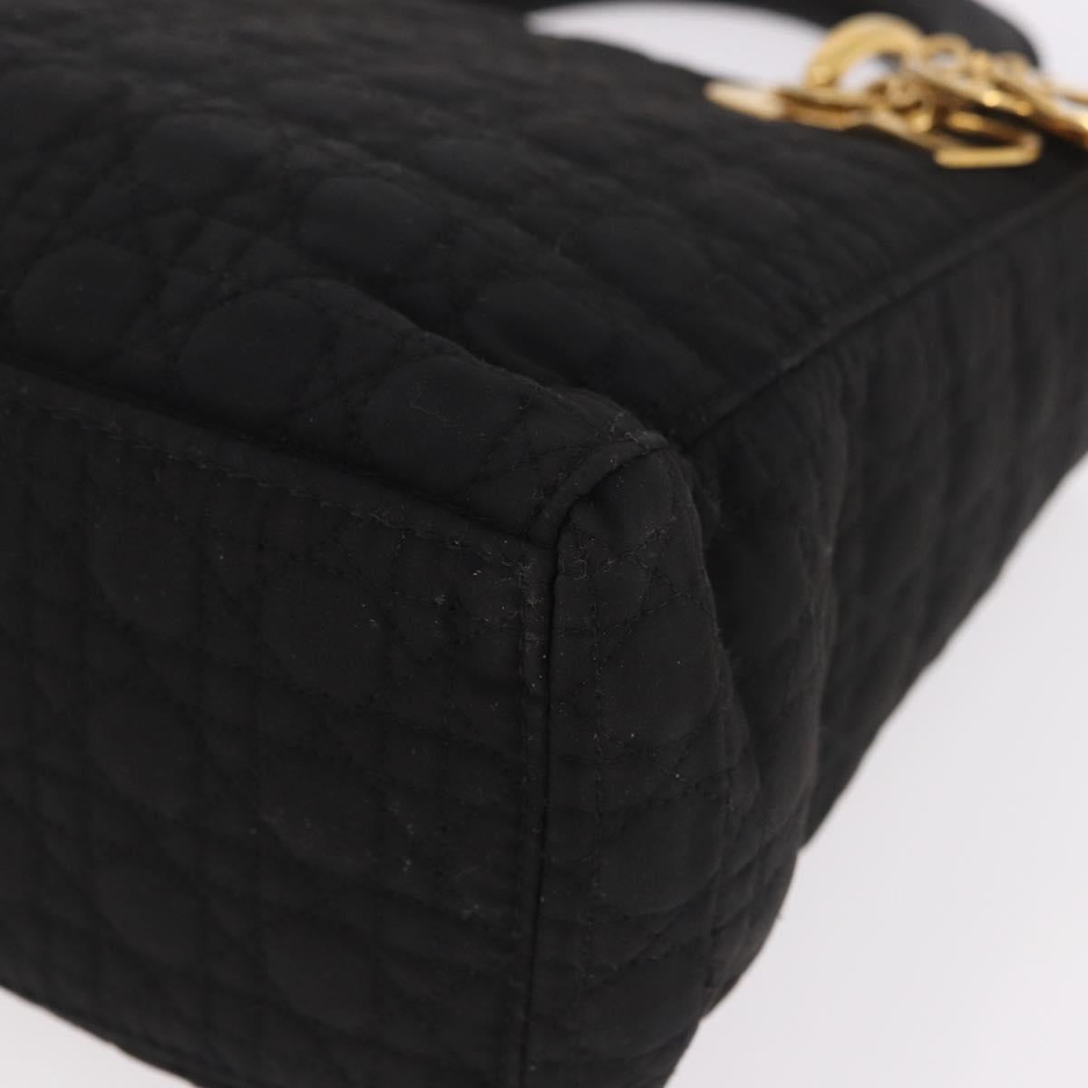 Christian Dior Lady Dior Canage Hand Bag Canvas Black Gold Auth ep14850