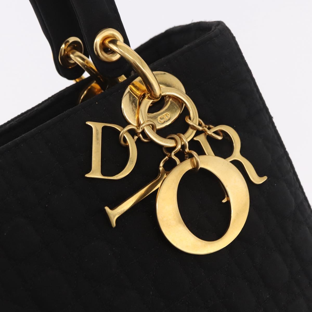 Christian Dior Lady Dior Canage Hand Bag Canvas Black Gold Auth ep14850
