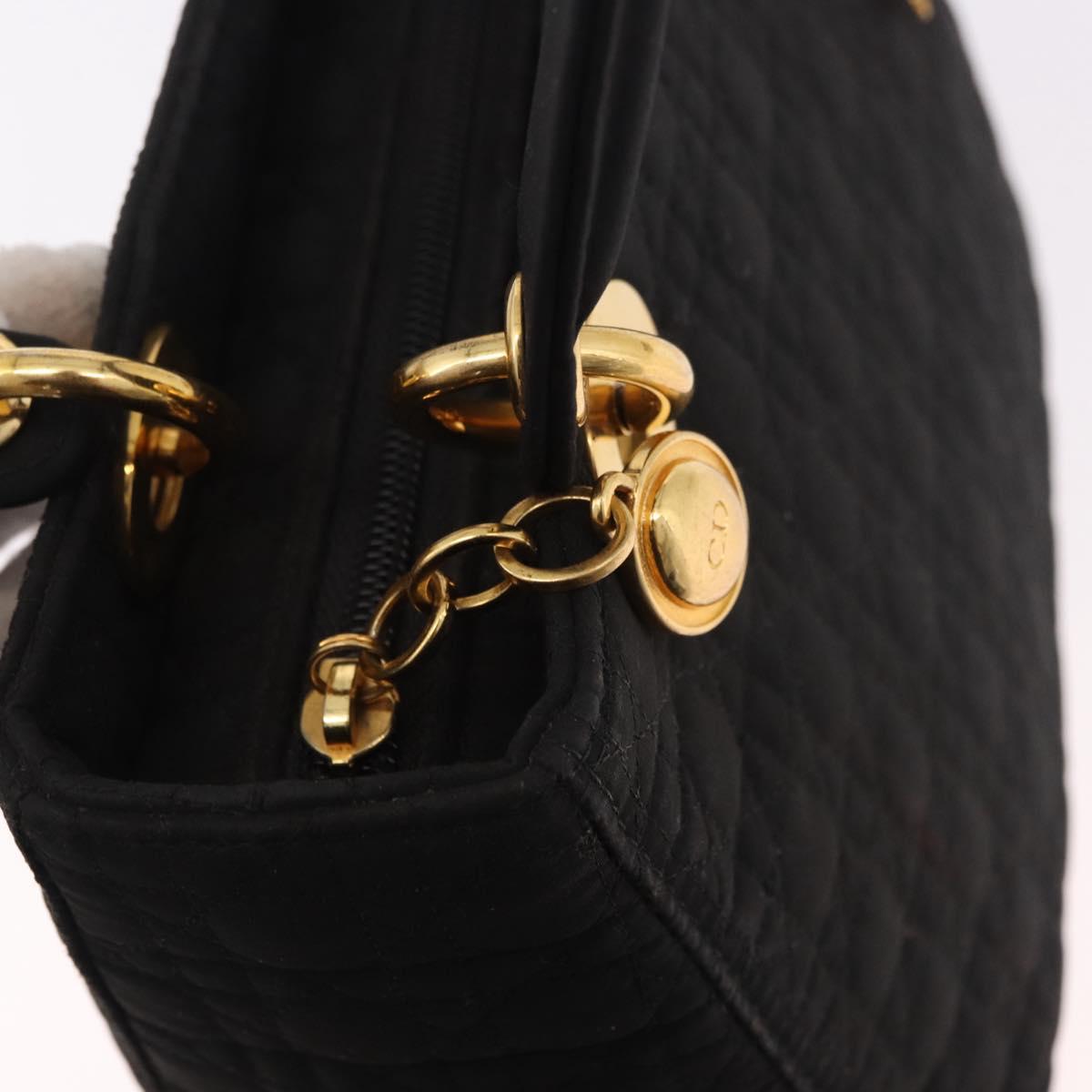 Christian Dior Lady Dior Canage Hand Bag Canvas Black Gold Auth ep14850