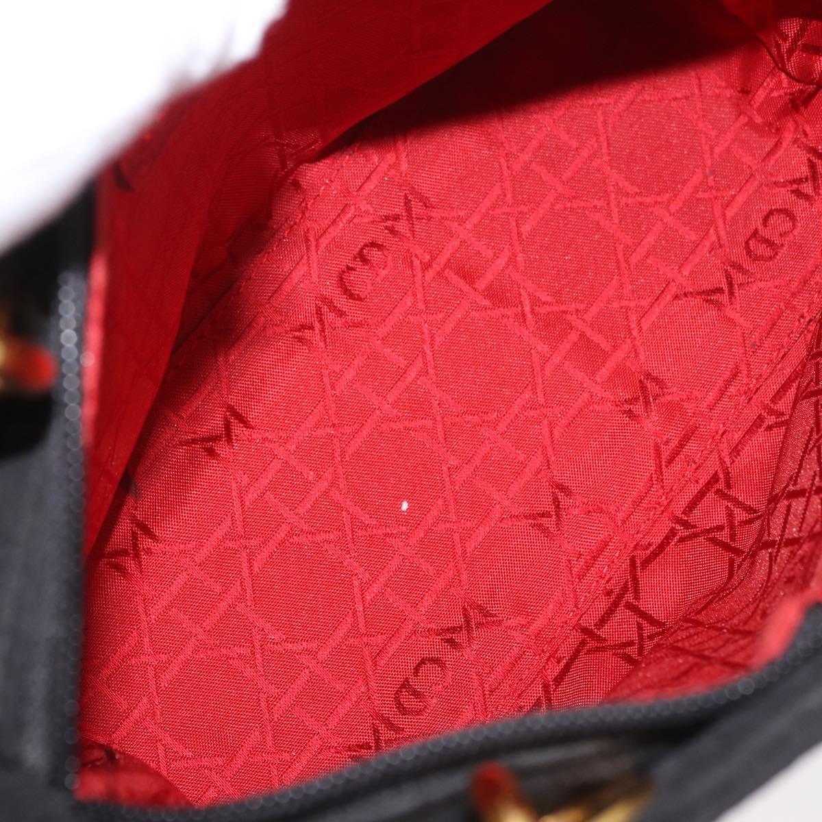 Christian Dior Lady Dior Canage Hand Bag Canvas Black Gold Auth ep14850