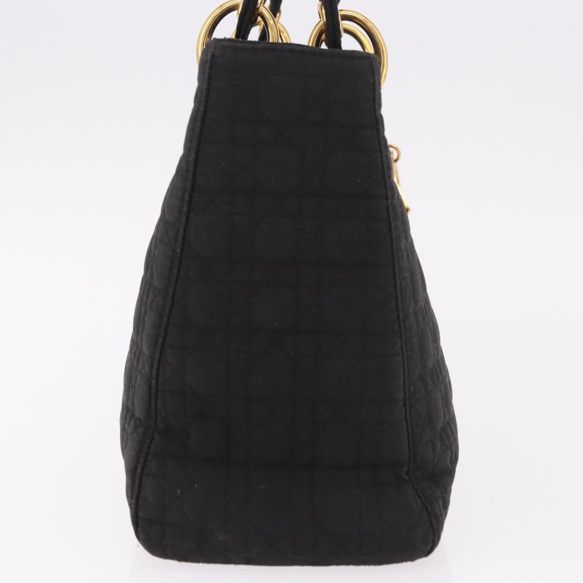 Christian Dior Lady Dior Canage Hand Bag Canvas Black Gold Auth ep14850