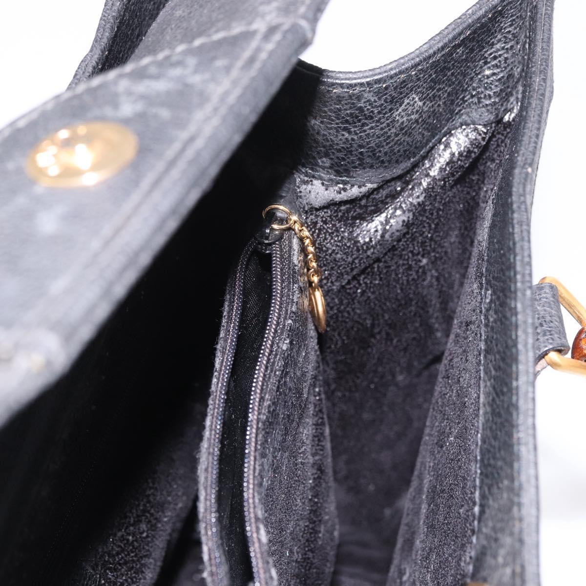GUCCI Bamboo Hand Bag Suede Black Gold Auth ep14851