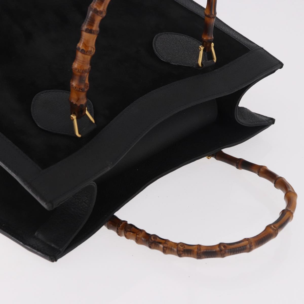 GUCCI Bamboo Hand Bag Suede Black Gold Auth ep14851
