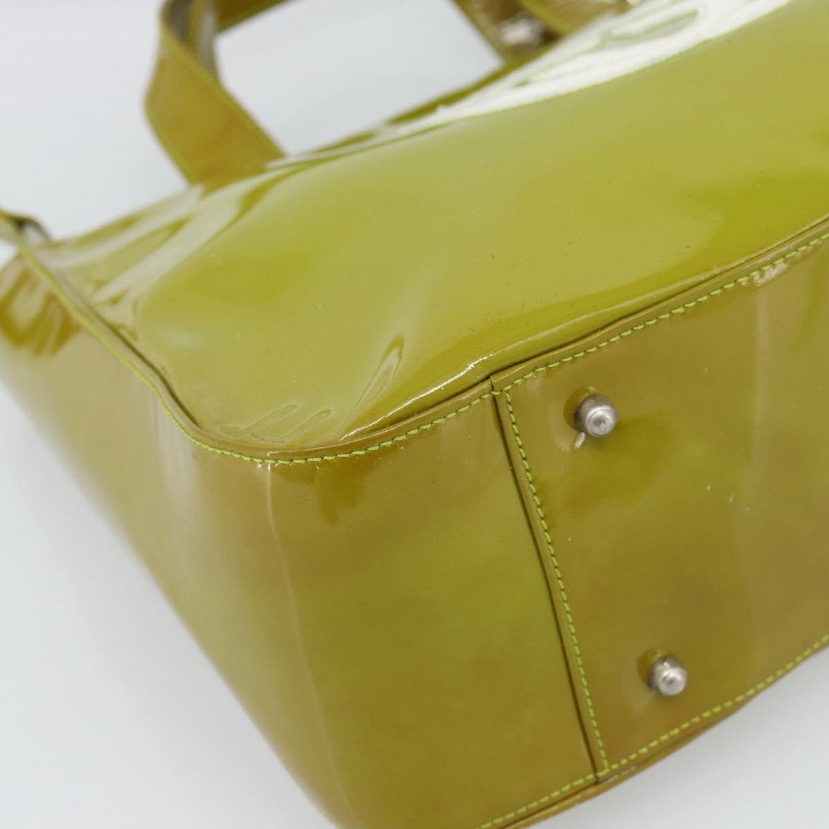 GUCCI Hand Bag Patent leather 2way Green Silver Auth ep14853