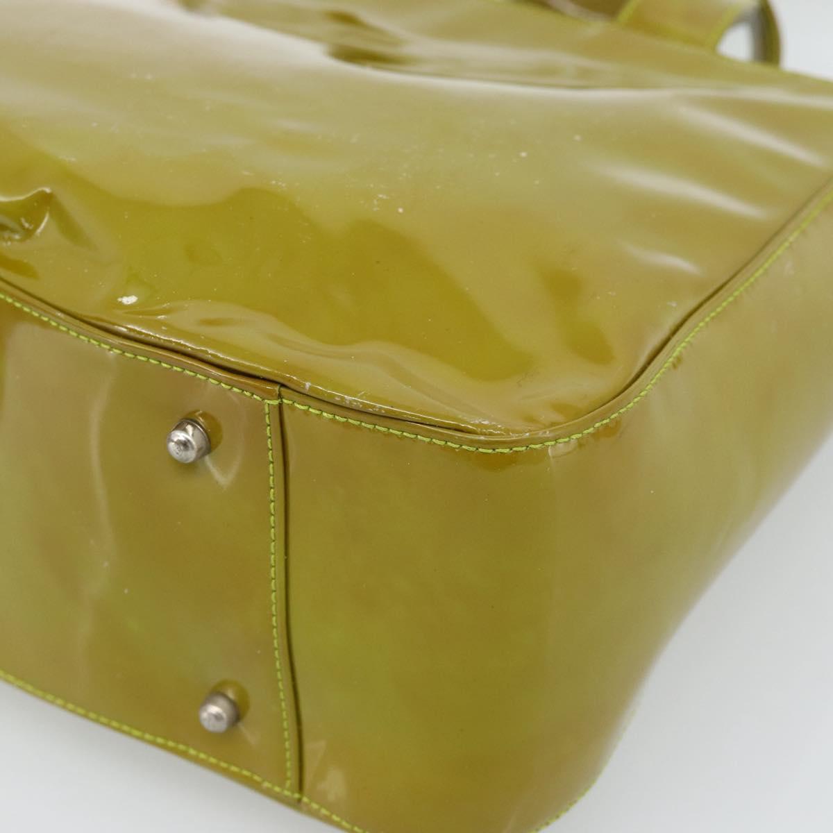 GUCCI Hand Bag Patent leather 2way Green Silver Auth ep14853