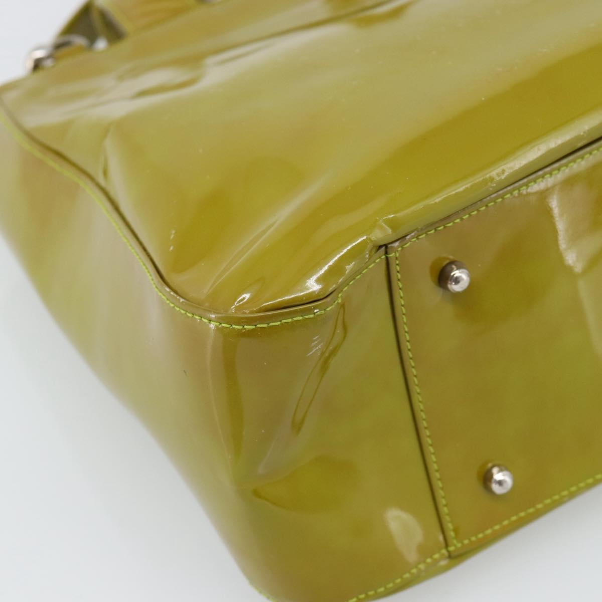 GUCCI Hand Bag Patent leather 2way Green Silver Auth ep14853