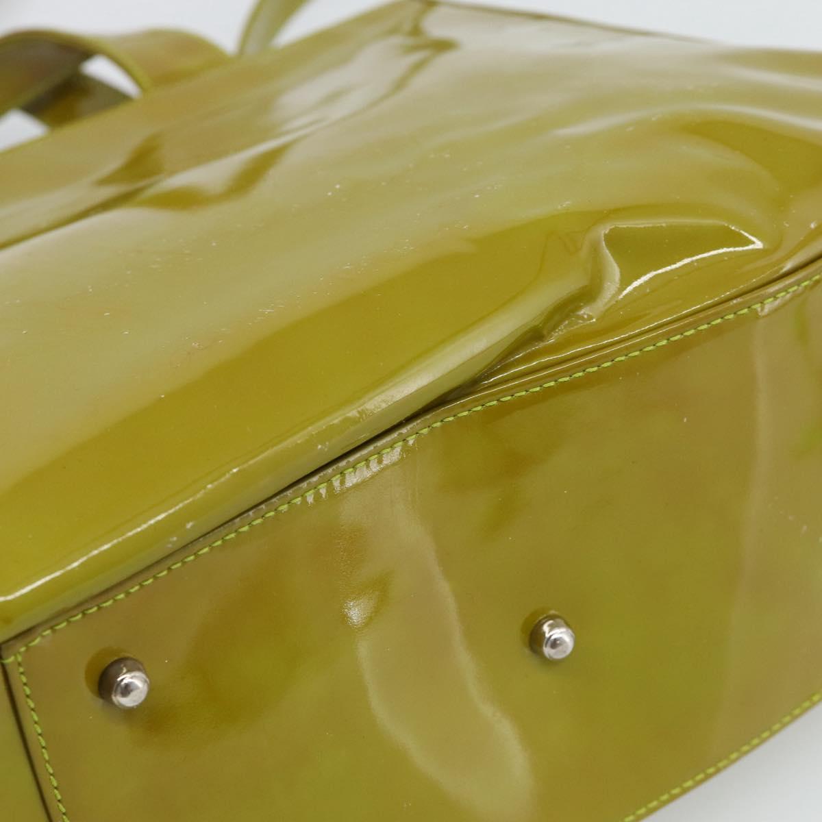 GUCCI Hand Bag Patent leather 2way Green Silver Auth ep14853
