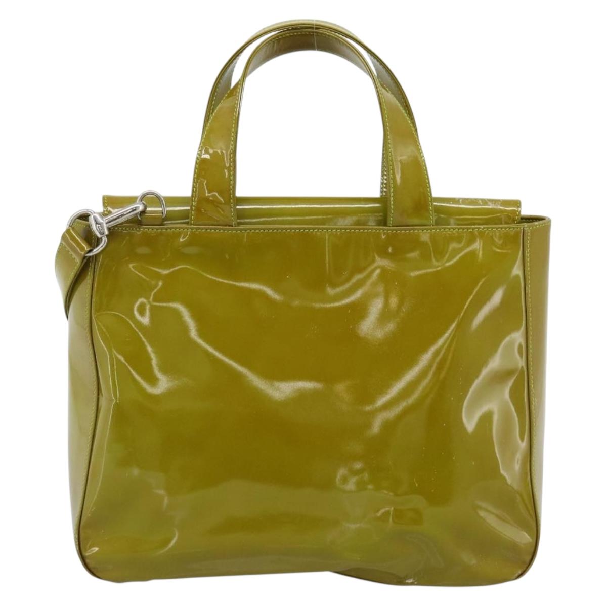 GUCCI Hand Bag Patent leather 2way Green Silver Auth ep14853