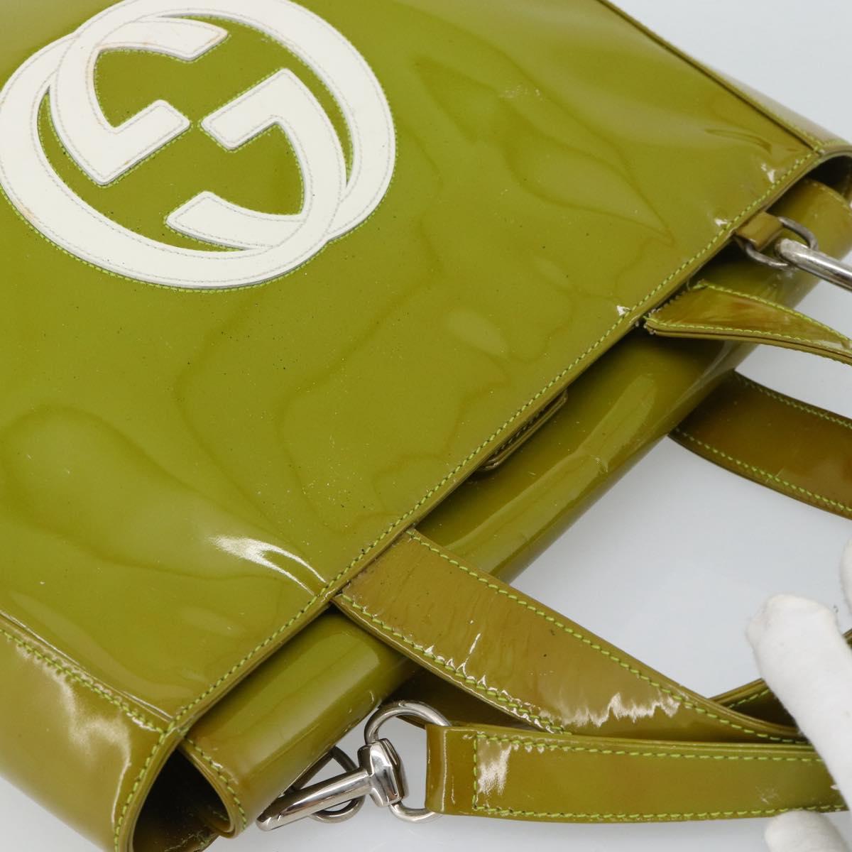 GUCCI Hand Bag Patent leather 2way Green Silver Auth ep14853