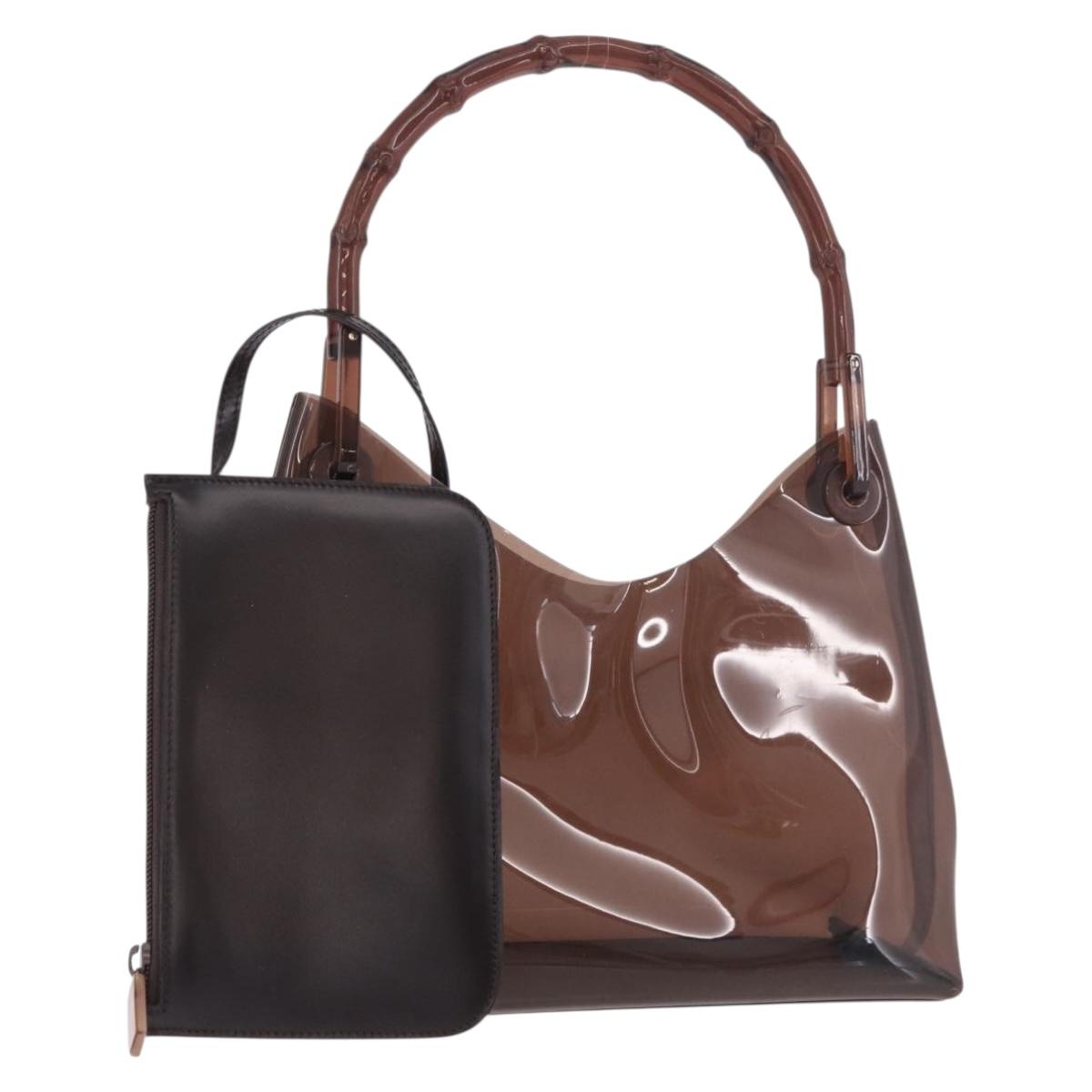 GUCCI Vinyl Hand Bag Vinyl Brown Auth ep14855