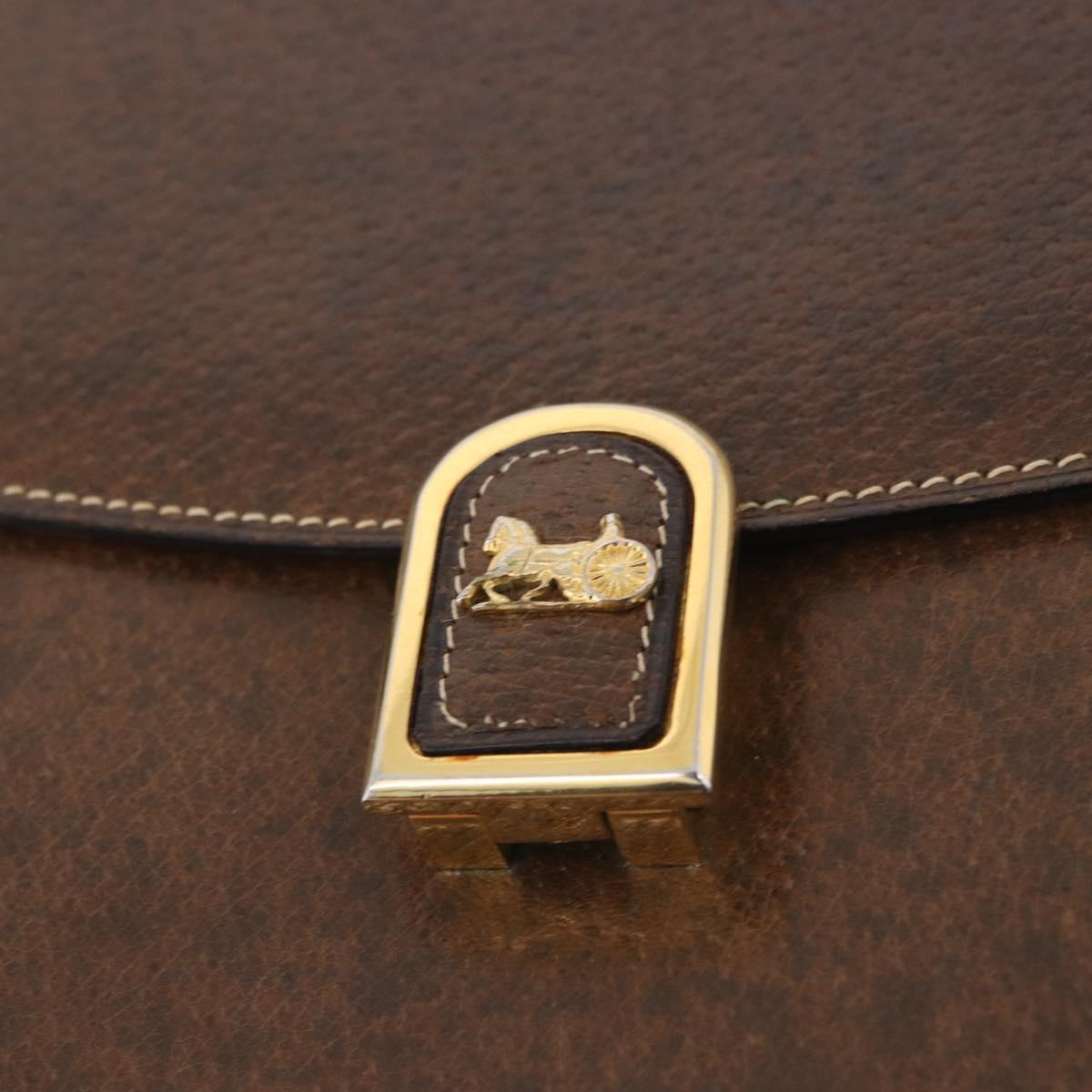CELINE Horse Carriage Shoulder Bag Leather Brown Gold Auth ep14860