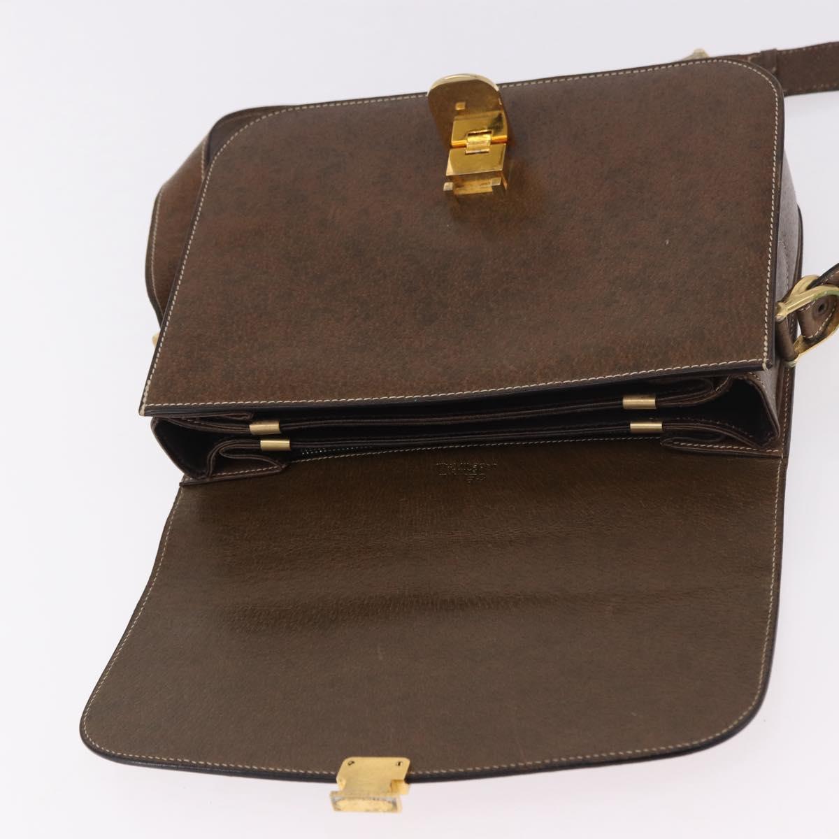 CELINE Horse Carriage Shoulder Bag Leather Brown Gold Auth ep14860