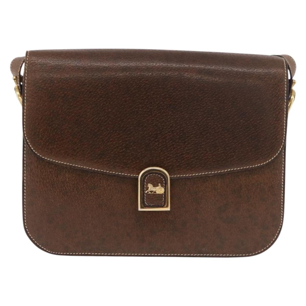 CELINE Horse Carriage Shoulder Bag Leather Brown Gold Auth ep14860
