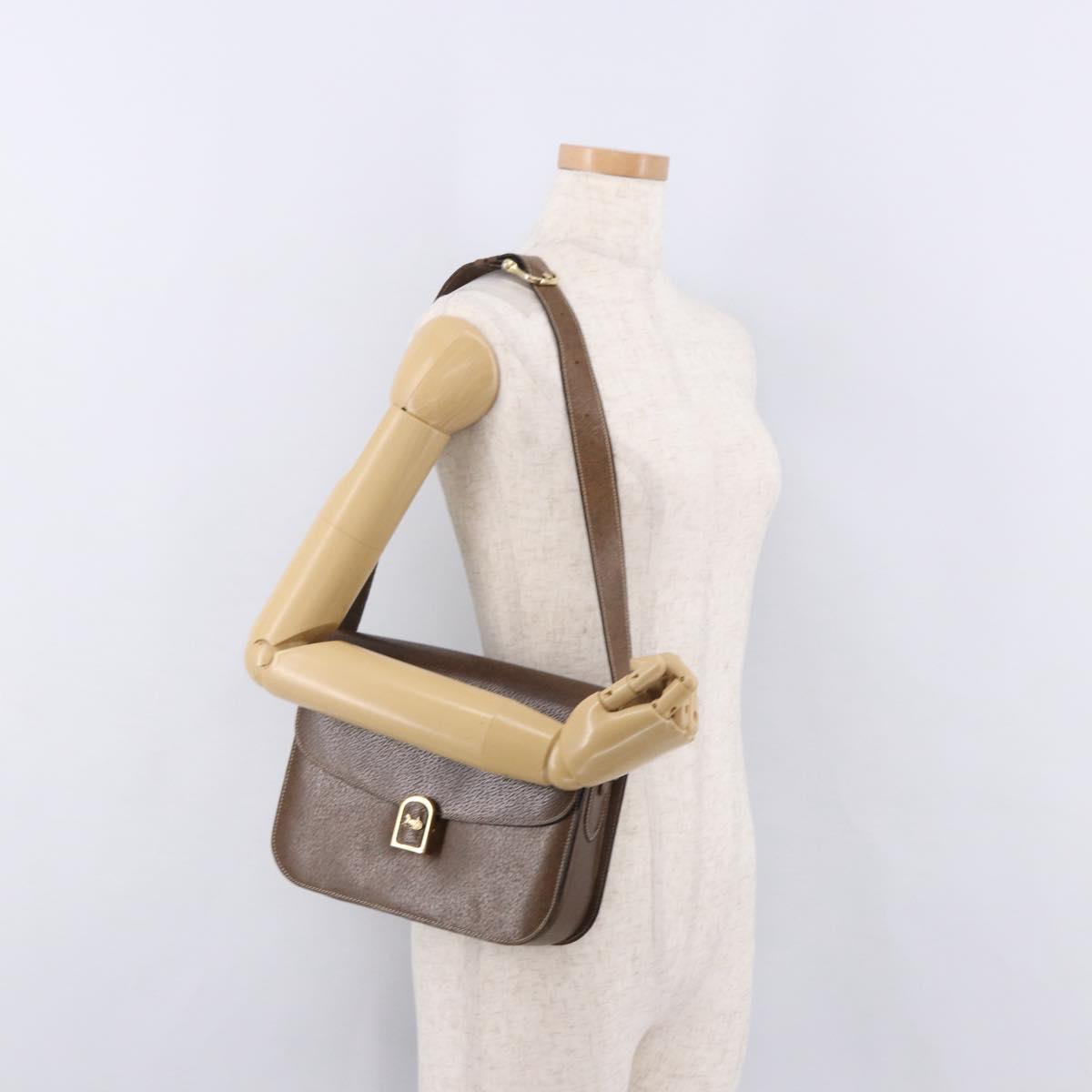 CELINE Horse Carriage Shoulder Bag Leather Brown Gold Auth ep14860