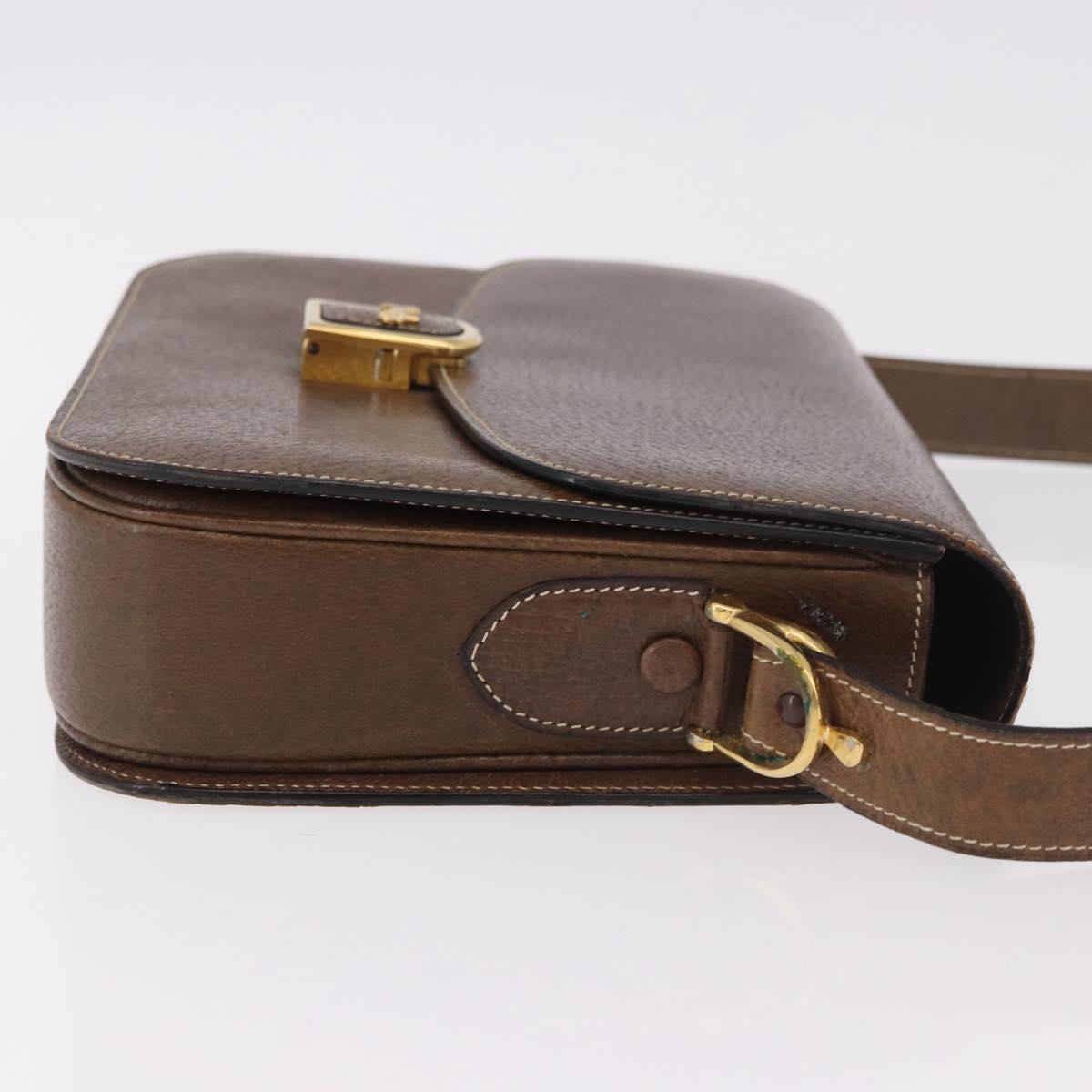 CELINE Horse Carriage Shoulder Bag Leather Brown Gold Auth ep14860