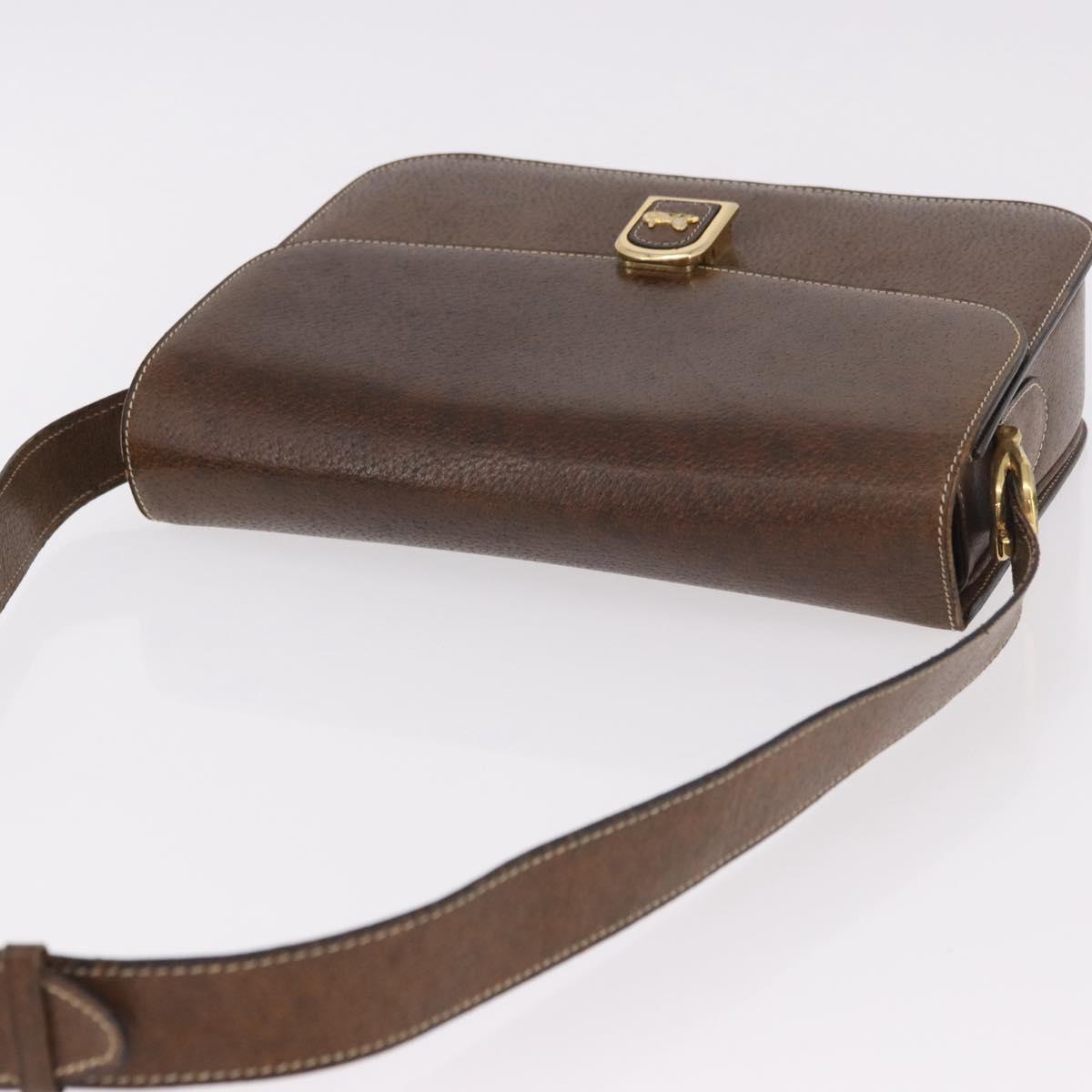 CELINE Horse Carriage Shoulder Bag Leather Brown Gold Auth ep14860