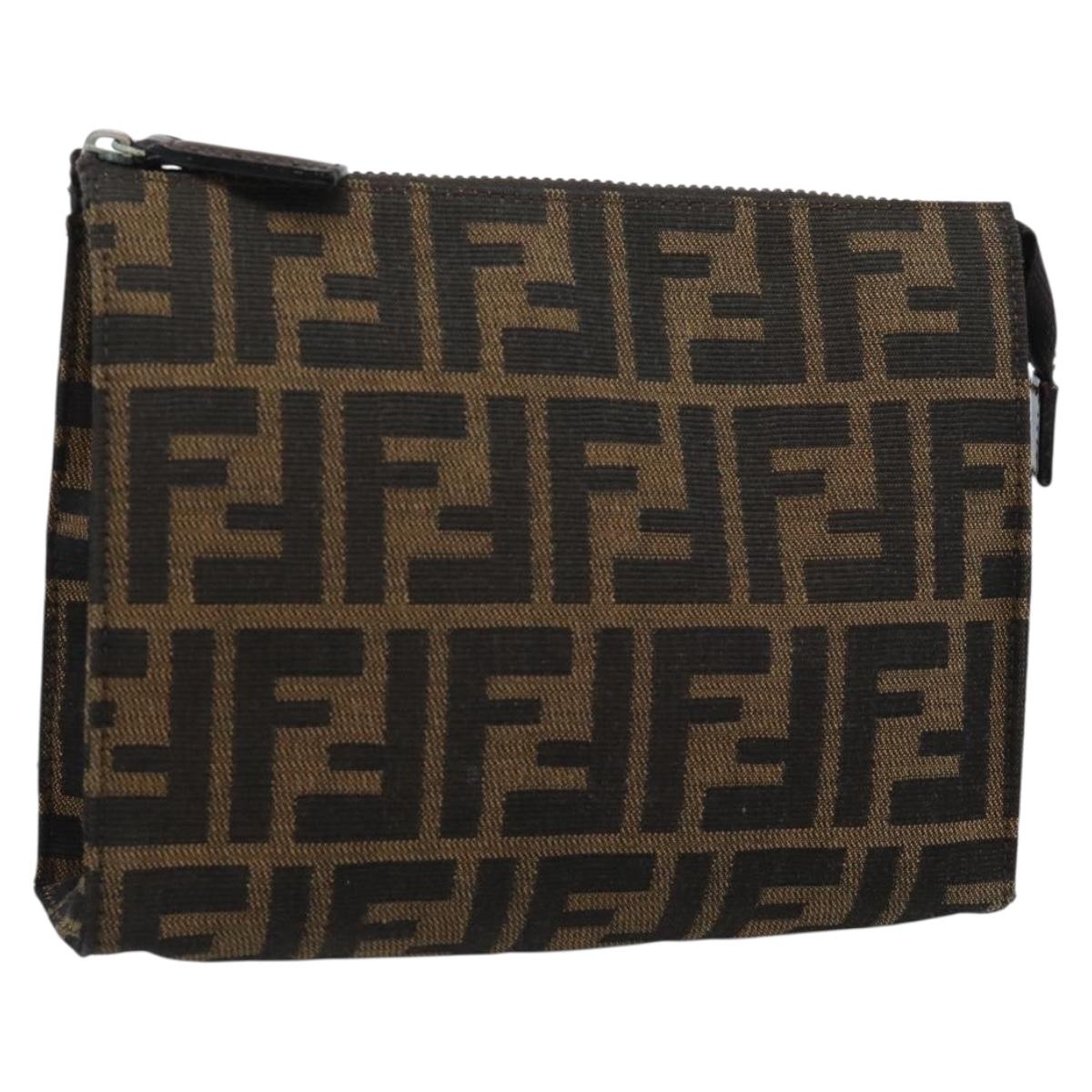 FENDI Zucca Canvas Pouch Black Brown Auth ep14861