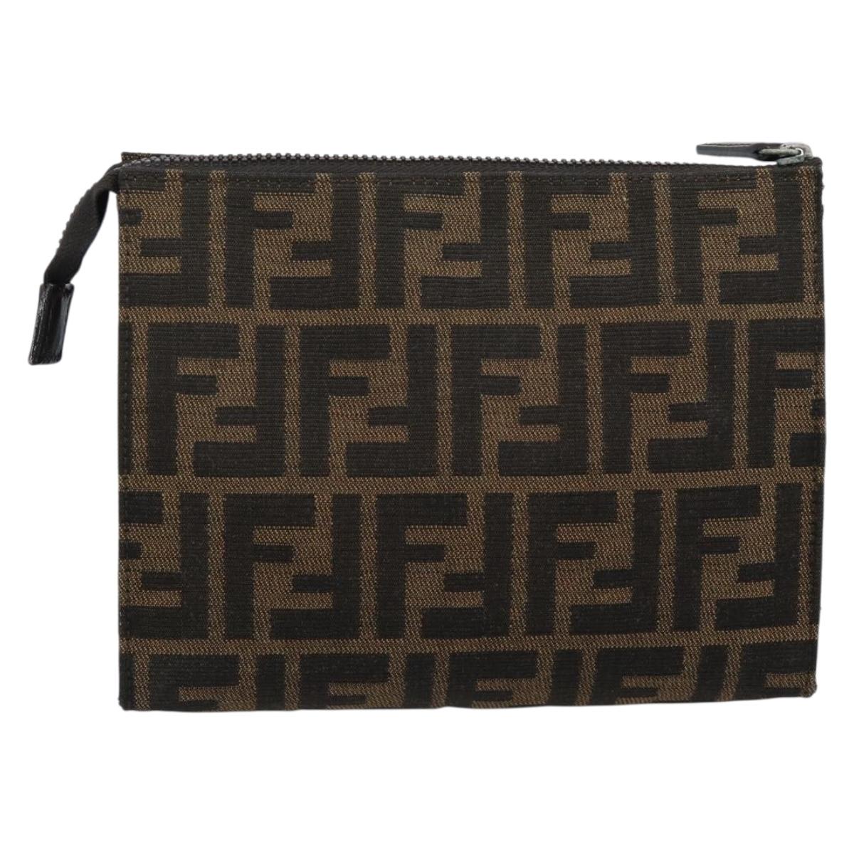 FENDI Zucca Canvas Pouch Black Brown Auth ep14861