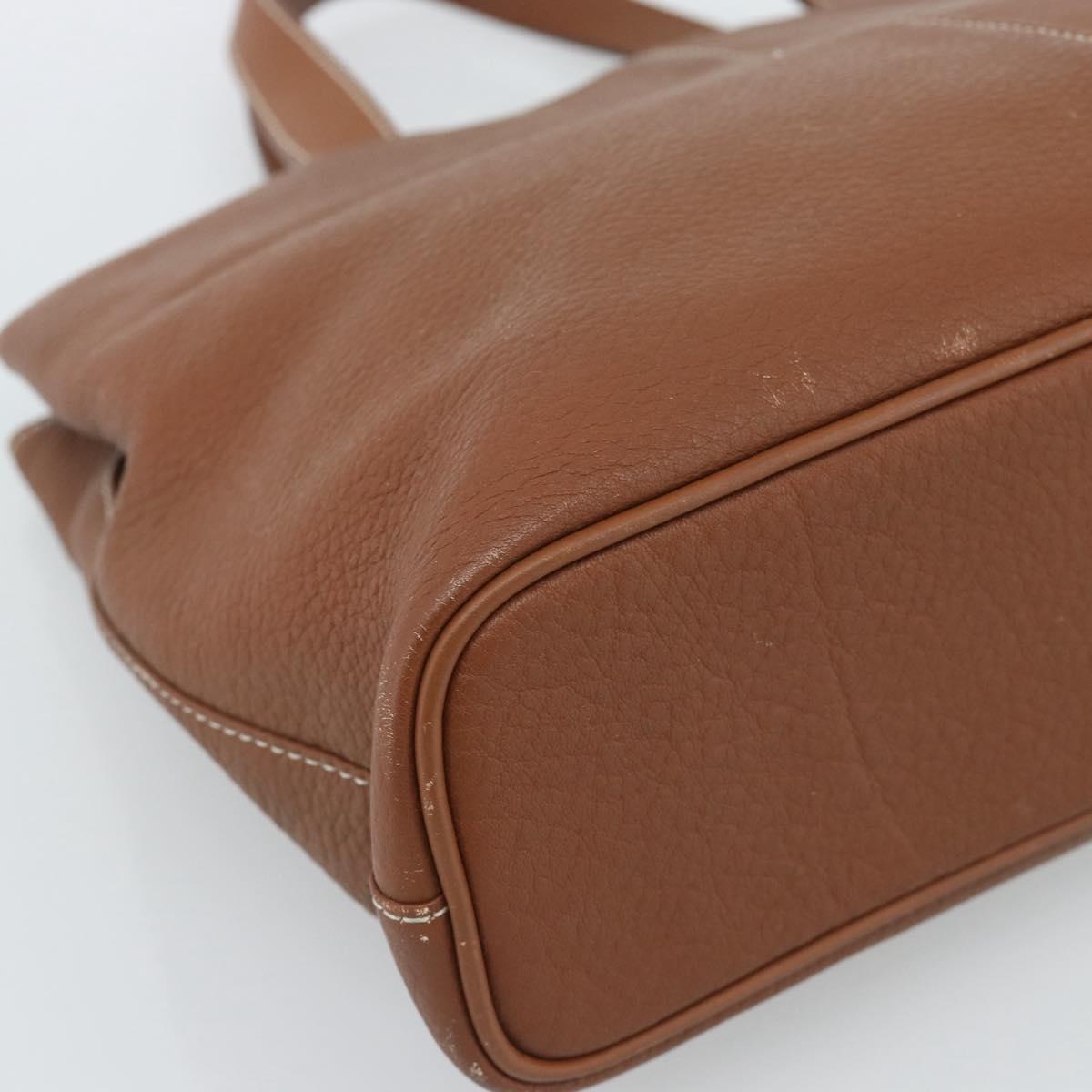 Burberrys Hand Bag Leather Brown Gold Auth ep14863