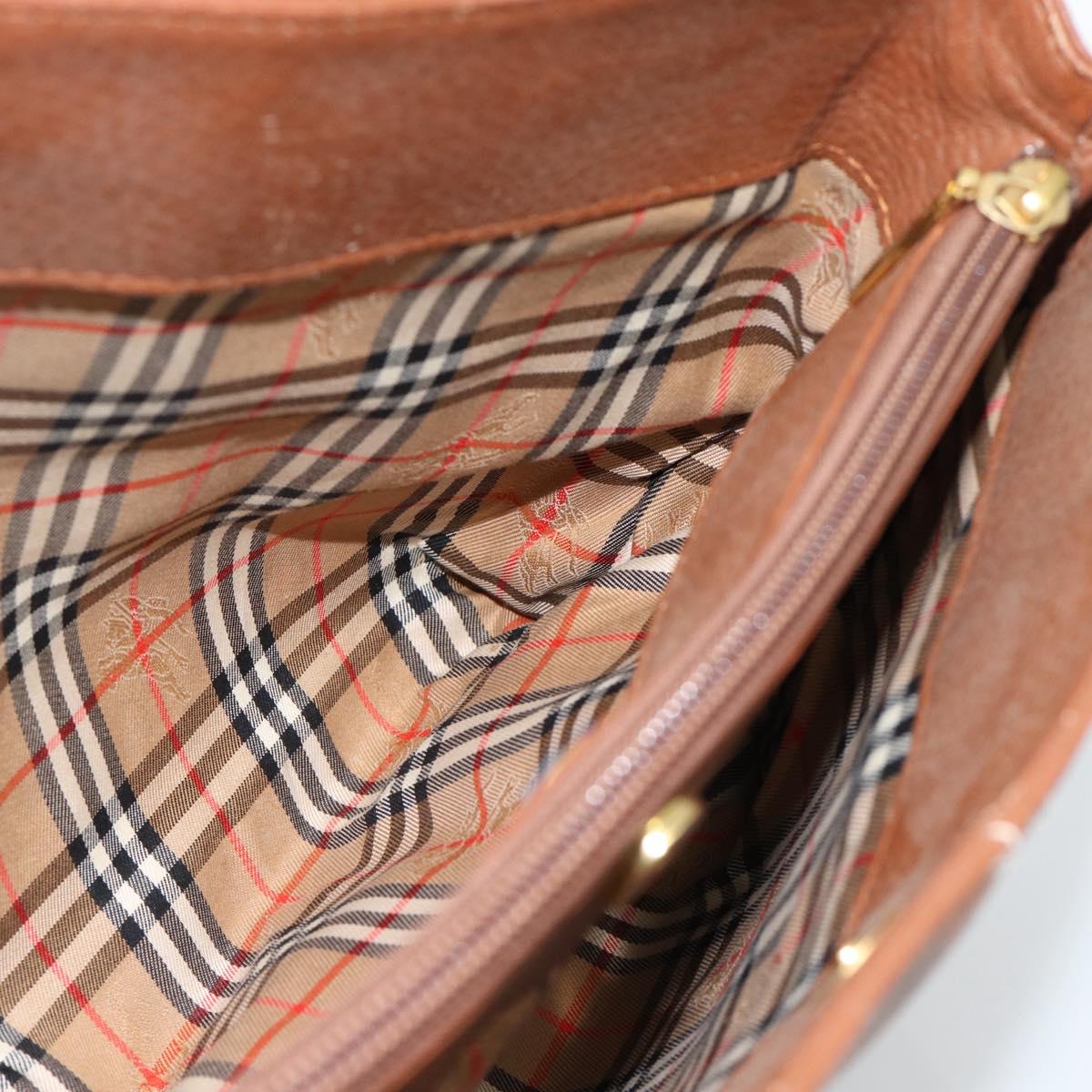 Burberrys Hand Bag Leather Brown Gold Auth ep14863