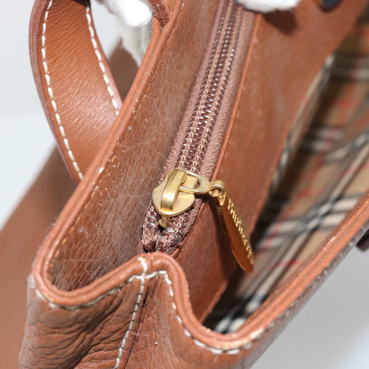 Burberrys Hand Bag Leather Brown Gold Auth ep14863