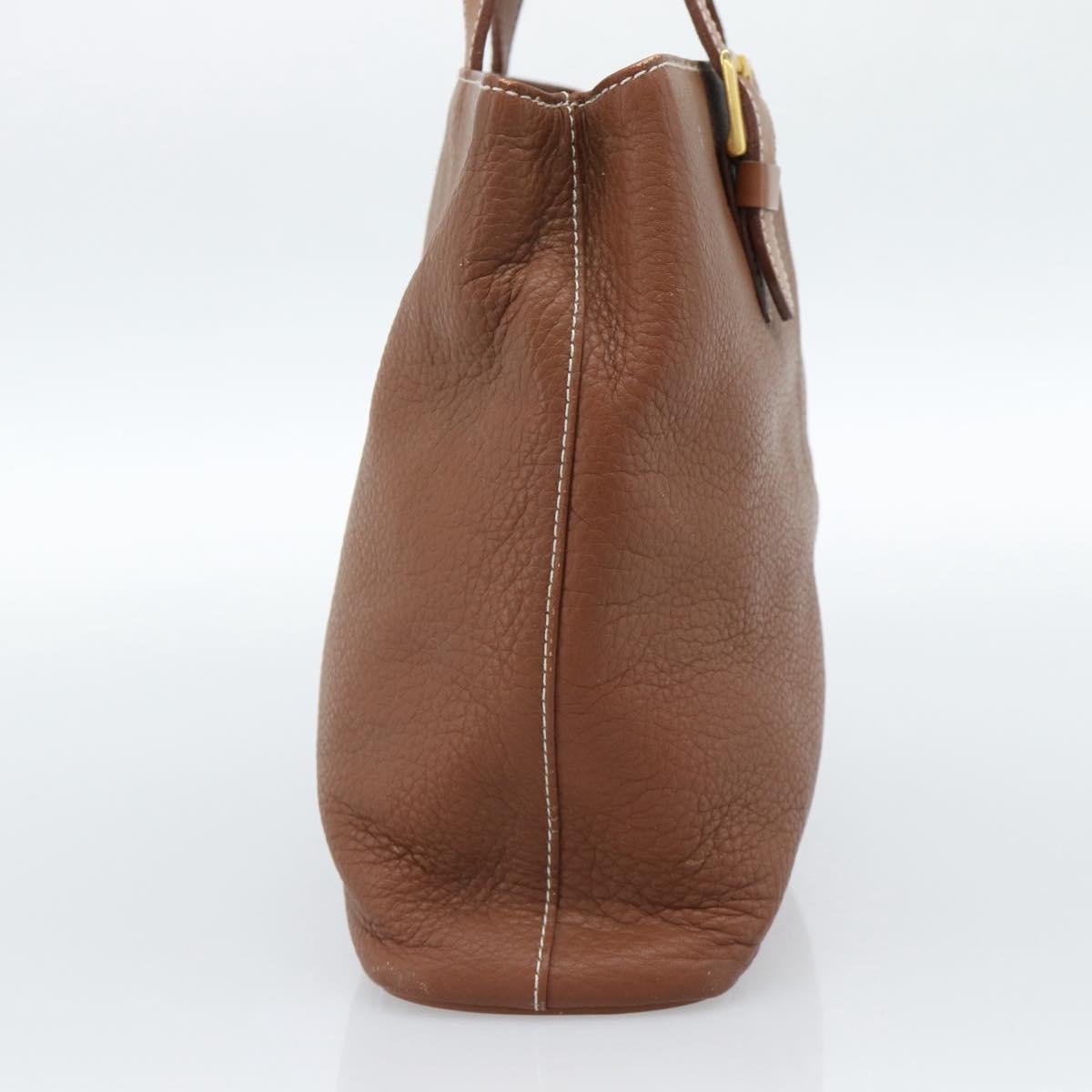 Burberrys Hand Bag Leather Brown Gold Auth ep14863