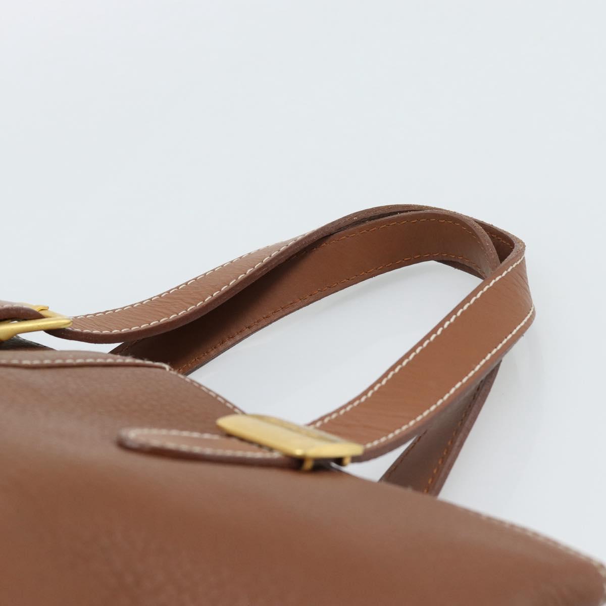 Burberrys Hand Bag Leather Brown Gold Auth ep14863