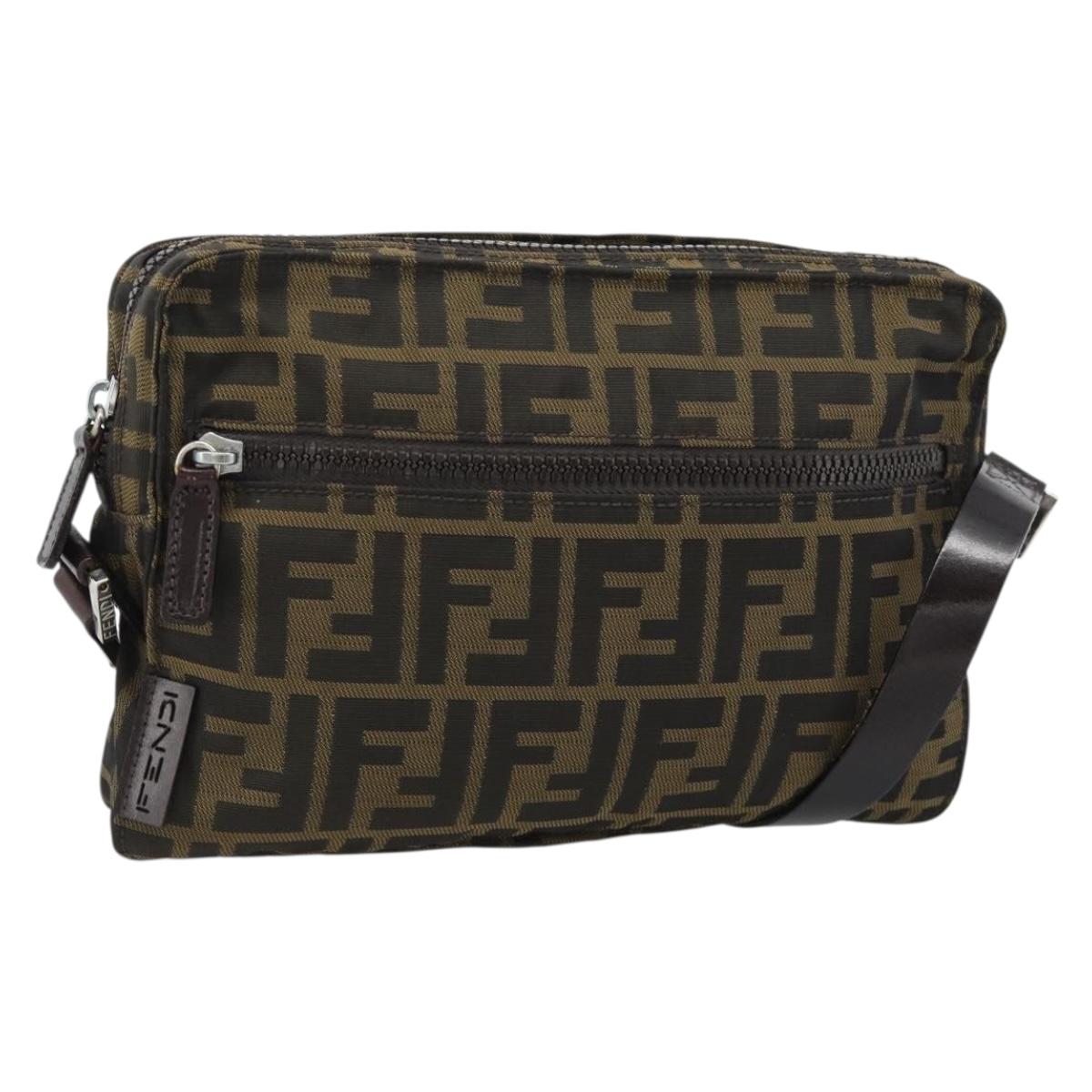 FENDI Zucca Canvas Shoulder Bag Black Brown Auth ep14866A