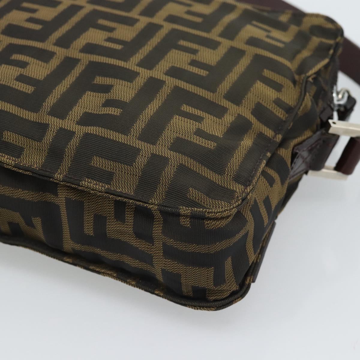 FENDI Zucca Canvas Shoulder Bag Black Brown Auth ep14866A