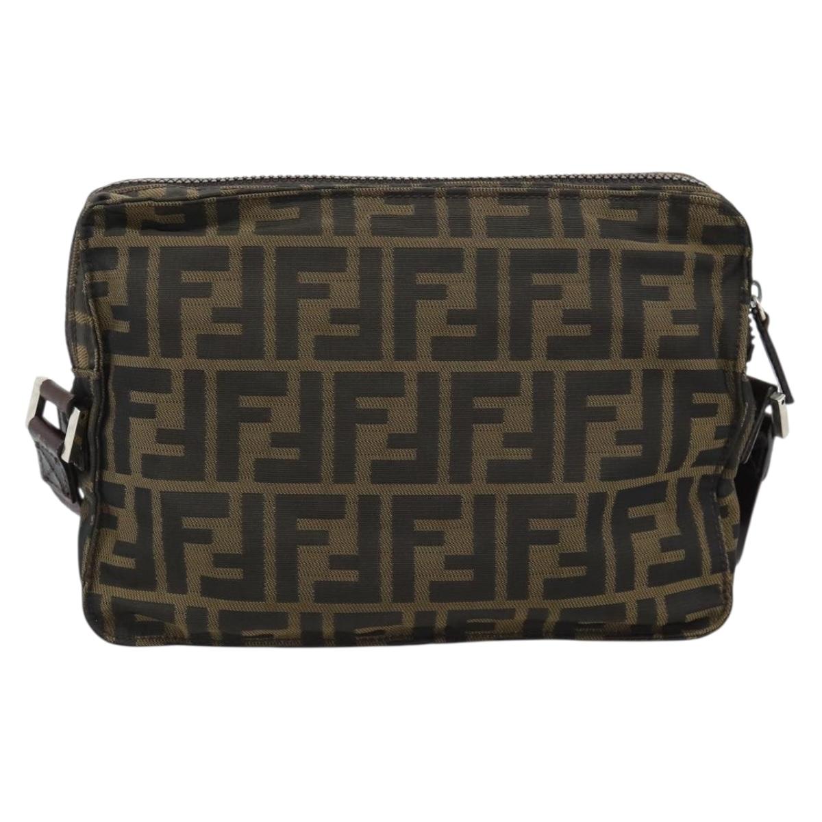 FENDI Zucca Canvas Shoulder Bag Black Brown Auth ep14866A