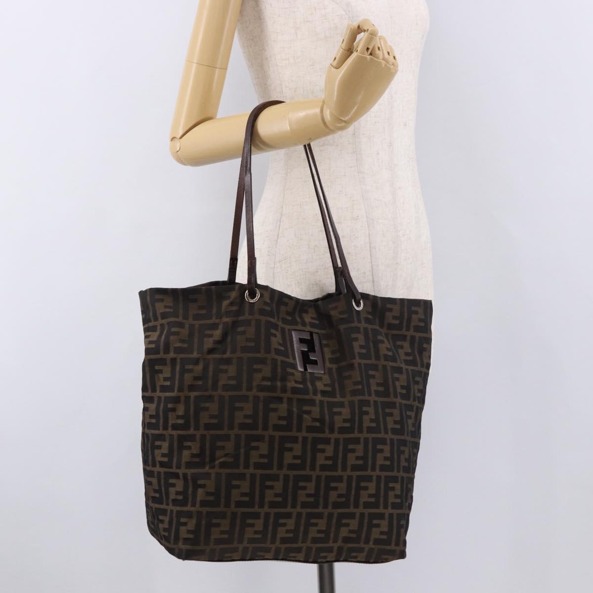 FENDI Zucca Canvas Tote Bag Black Brown gold Auth ep14867