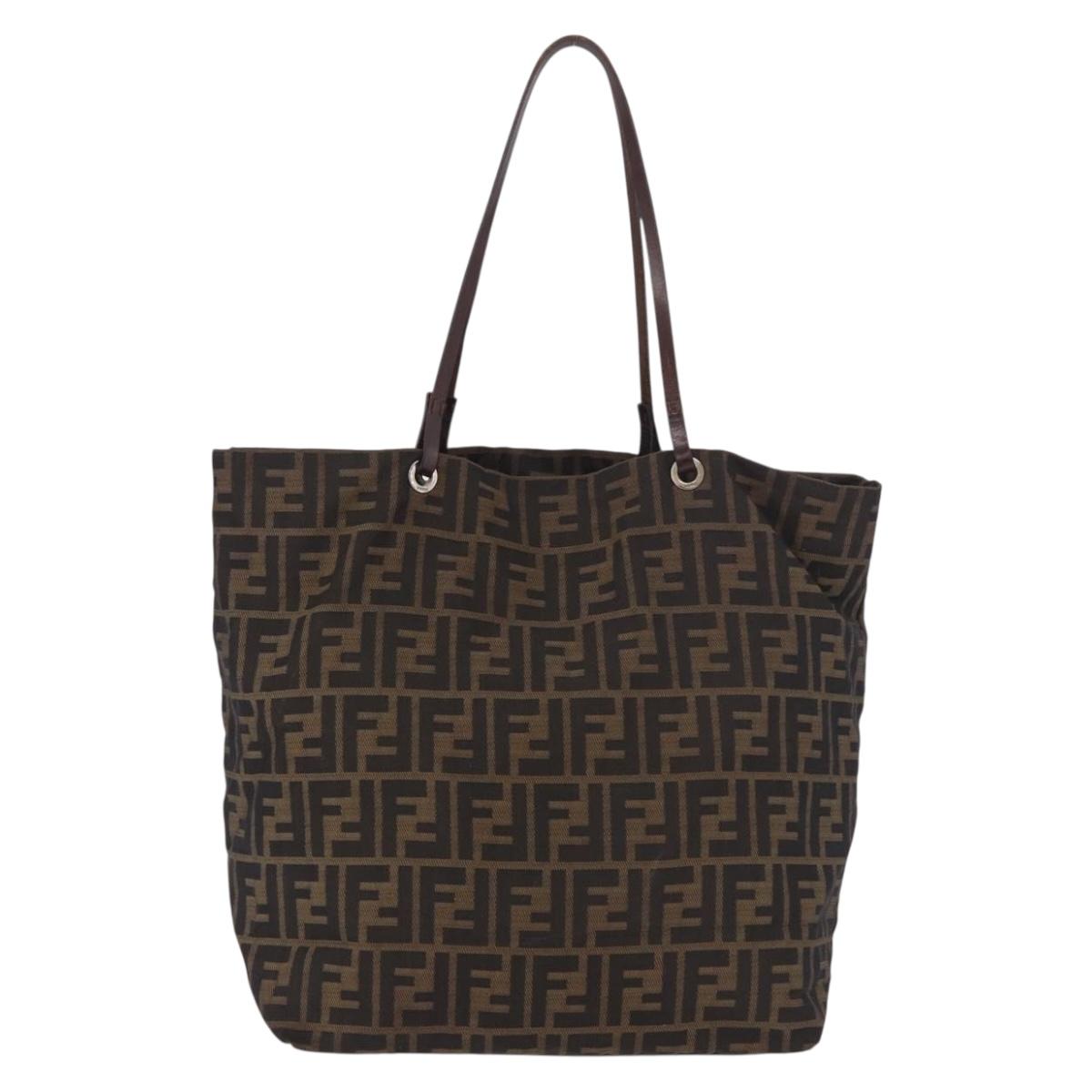 FENDI Zucca Canvas Tote Bag Black Brown gold Auth ep14867