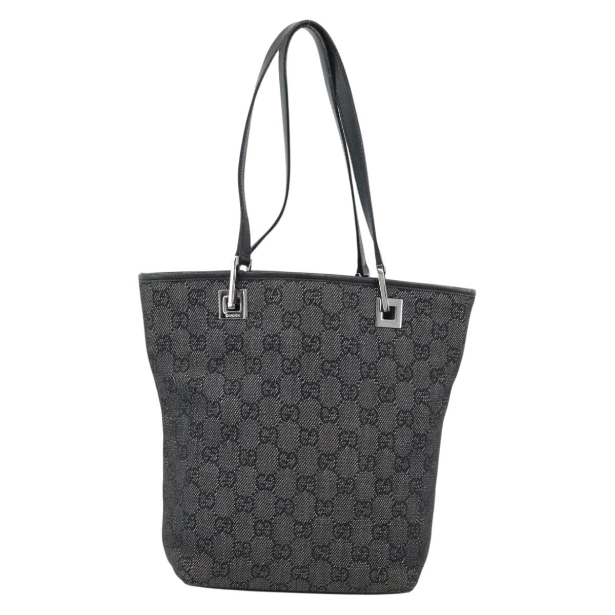 GUCCI GG Canvas Tote Bag Black Silver 31244 Auth ep14868